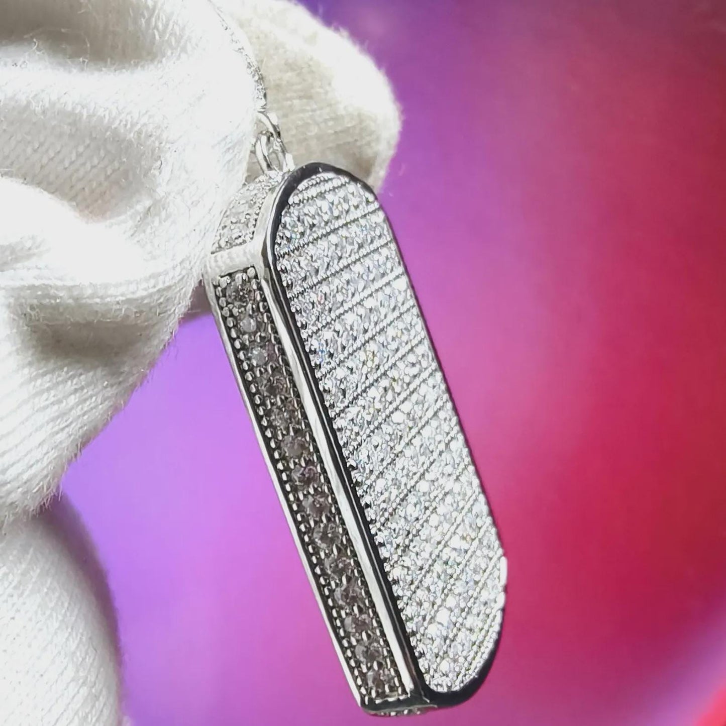 2Ct Round Cut Simulated Diamond Dog Tag Pendant 14K White Gold Plated Unisex Diamond Pendant 925 Sterling Silver Custom Engraved Necklace