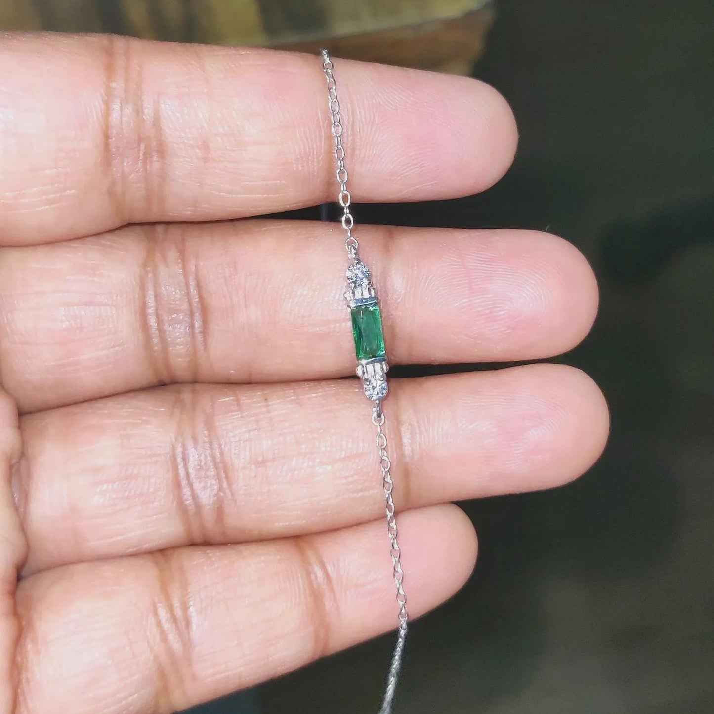 0.20Ct Baguette Cut Simulated Emerald Bracelet 14K White Gold Finish Sterling 925 Silver Bracelet Gift For her Birthday Gift and Party Wear