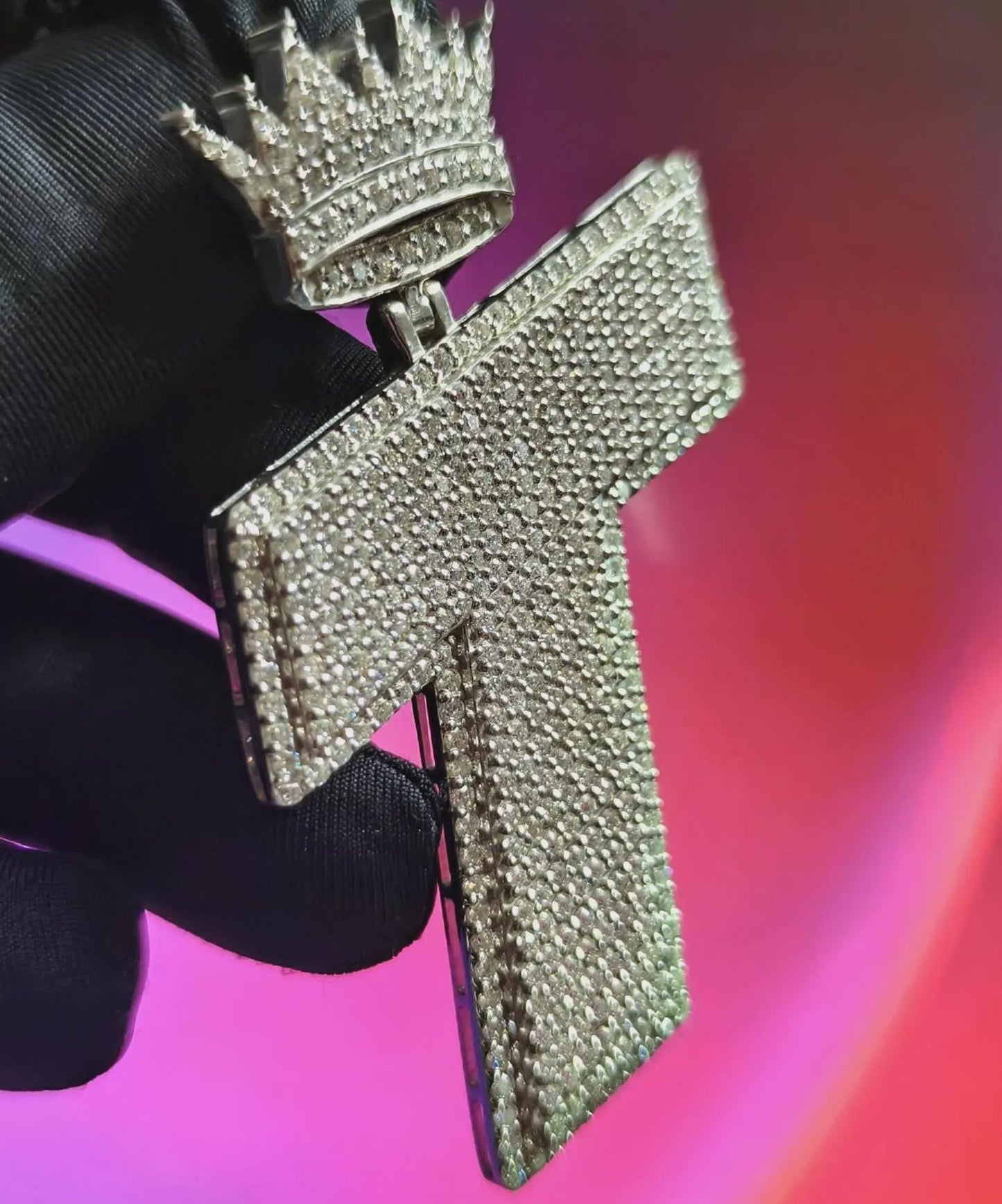 3Ct Round Cut Diamond Custom Letter Crown Simulated Diamond Pendant 14K White Gold Plated 925 Silver Customized Letter Hip Hop Pendant