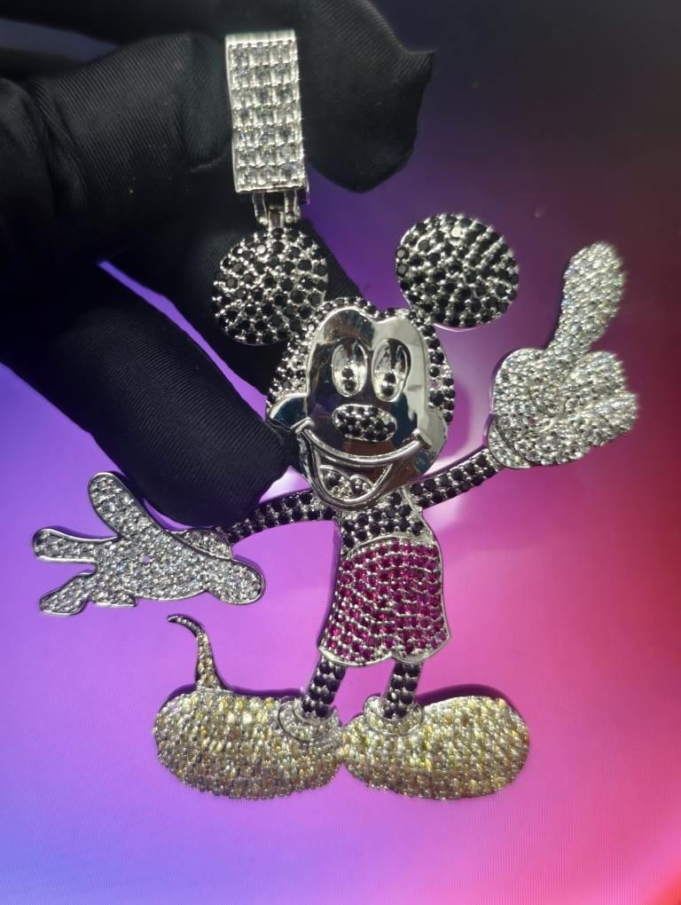 4Ct Round Cut VVS1 Diamond Mickey Mouse Pendant 14K White Gold plated 925 Sterling Silver, Birthday  Gift, Party Wear