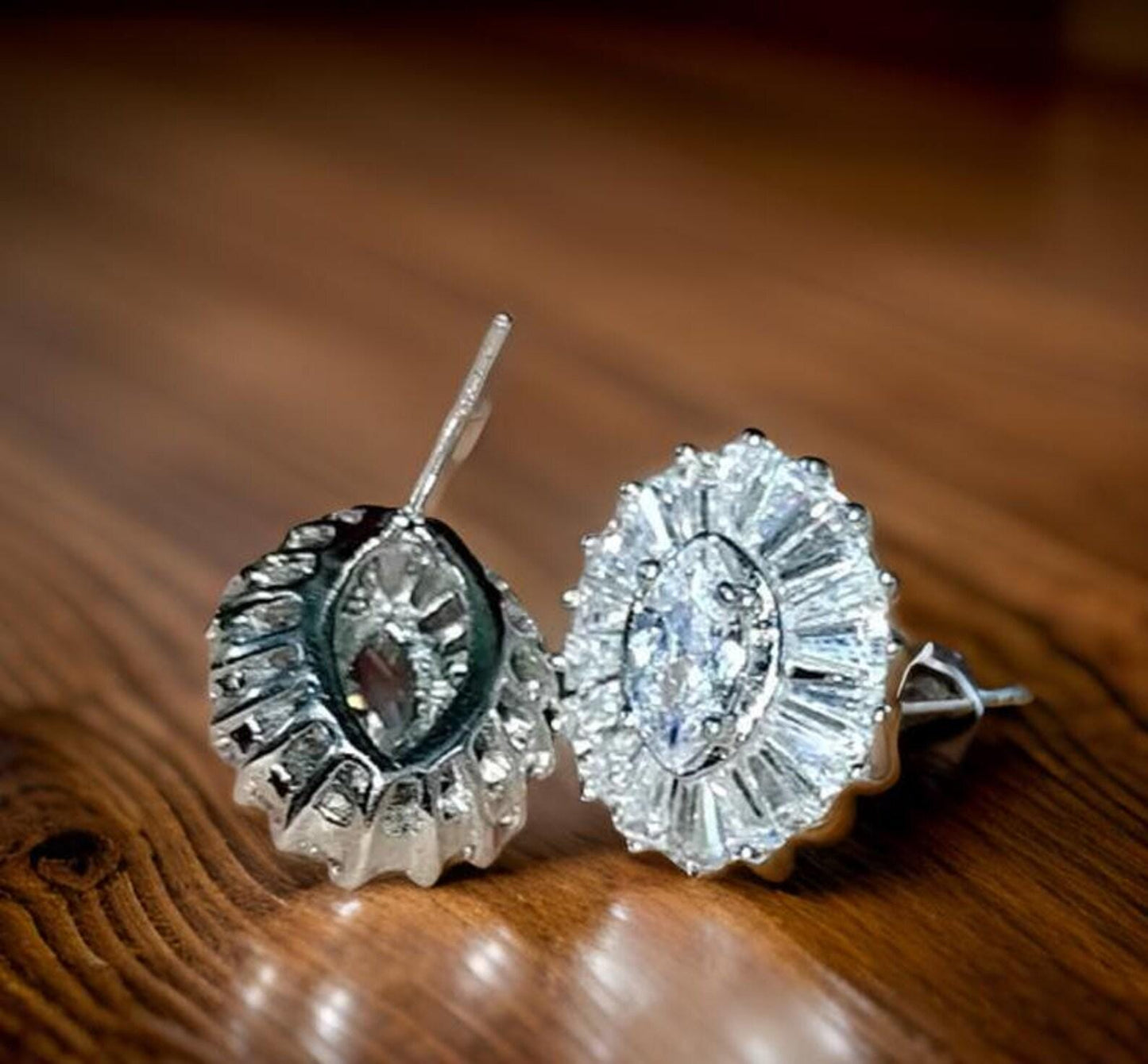 3Ct Diamond Prong Stud Earrings Marquise & Baguette Cut Simulated Diamond Earrings 14K White Gold Finish 925 Silver Gift For Birthday Wear