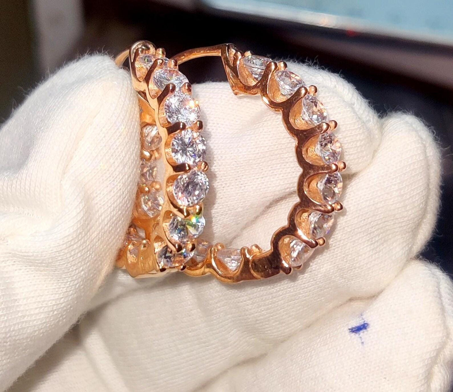 2Ct Round Cut Simulated Diamond Hoop Women Earrings 14K Rose Gold Plated, Anniversary, Birthday, Wedding Gift For Her