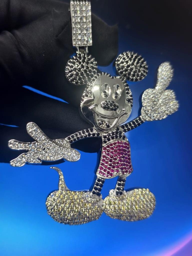 4Ct Round Cut VVS1 Diamond Mickey Mouse Pendant 14K White Gold plated 925 Sterling Silver, Birthday  Gift, Party Wear