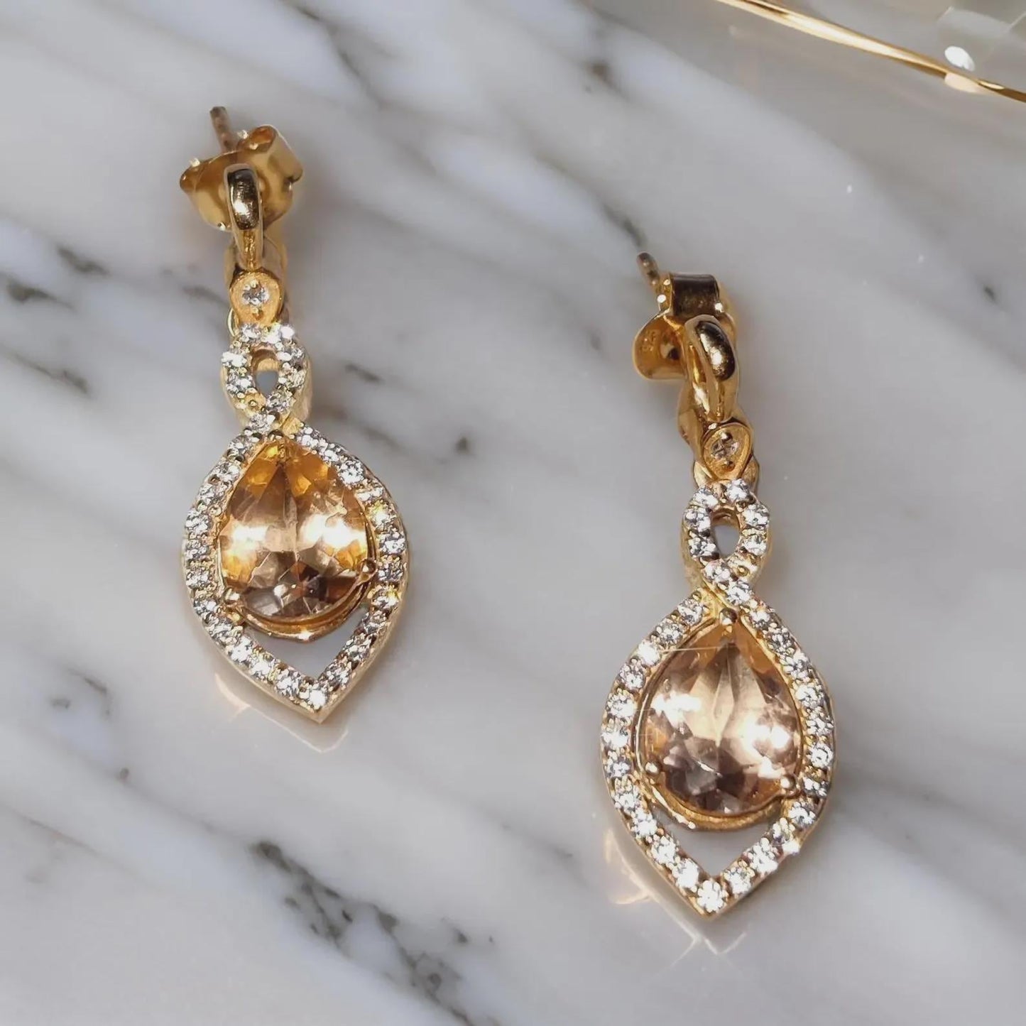 2Ct Morganite Dangle Earrings Pear Cut Simulated morganite Diamond Earrings 14K Yellow Gold Plated 925 Sterling Silver Drop Dangle Earrings