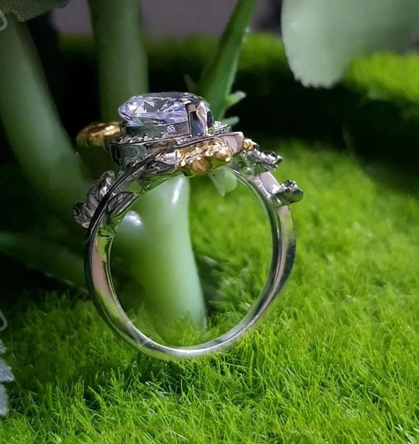 2Ct Heart Cut Owl Shape Ring Simulated Green Emerald 14K Two Tone Gold Plated 925 Sterling Silver, Anniversary Ring, For Birthday Gift Ring