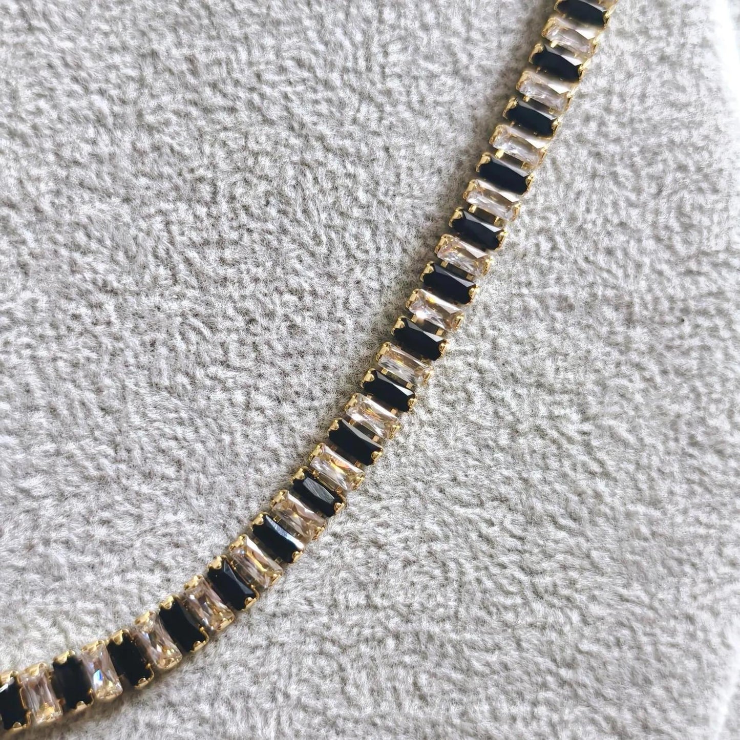 14Ct Radiant And Baguette Cut White & Black Lab-Created Gemstone Tennis Necklace 14K Yellow Gold Plated Necklace Tennis Necklace Size 19" In