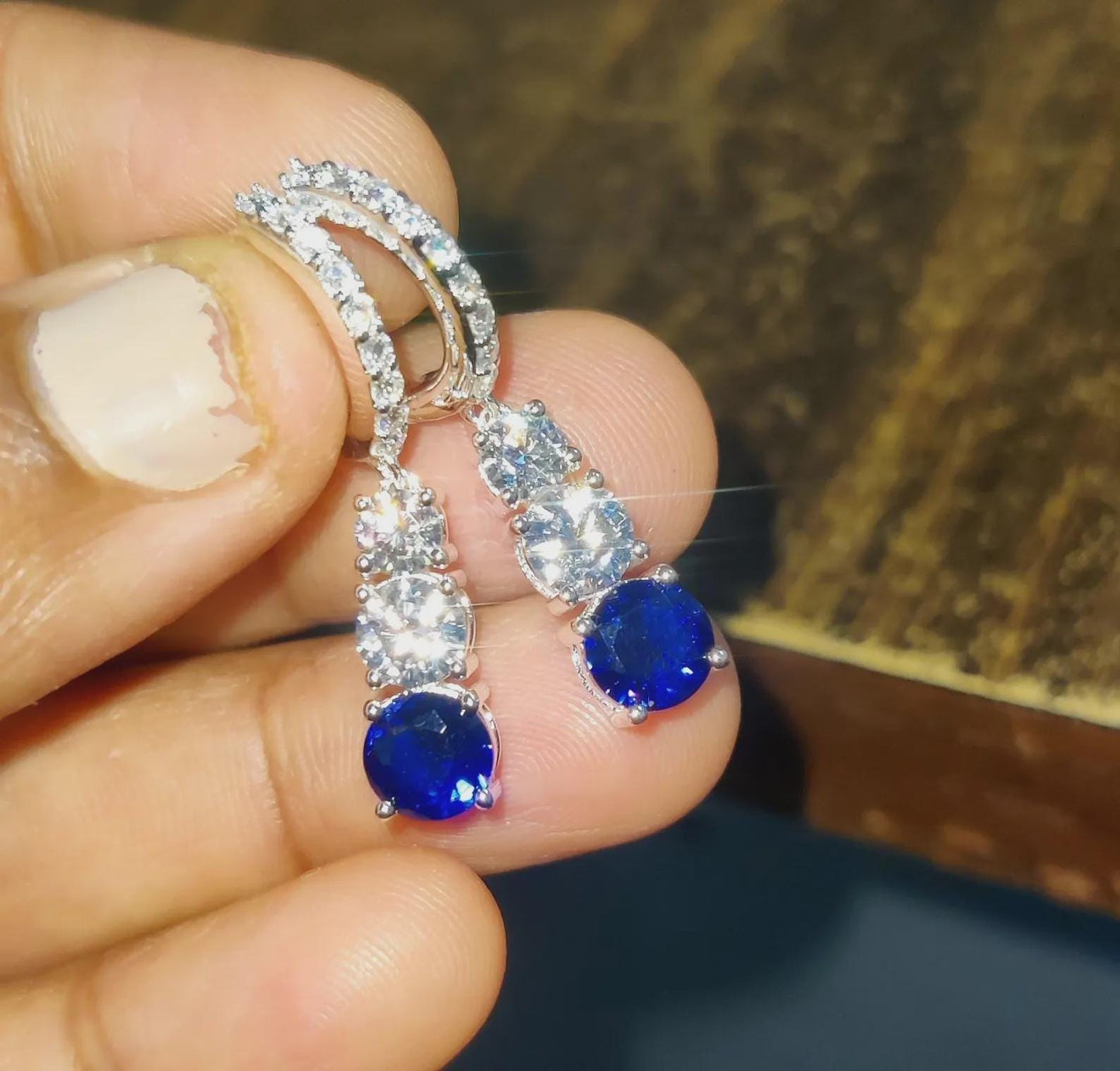 2Ct Round Cut Simulated Blue Sapphire Fancy Drop Dangle Earrings 14K White Gold Finish Sterling Silver Clip On Earrings Gift for Birthday