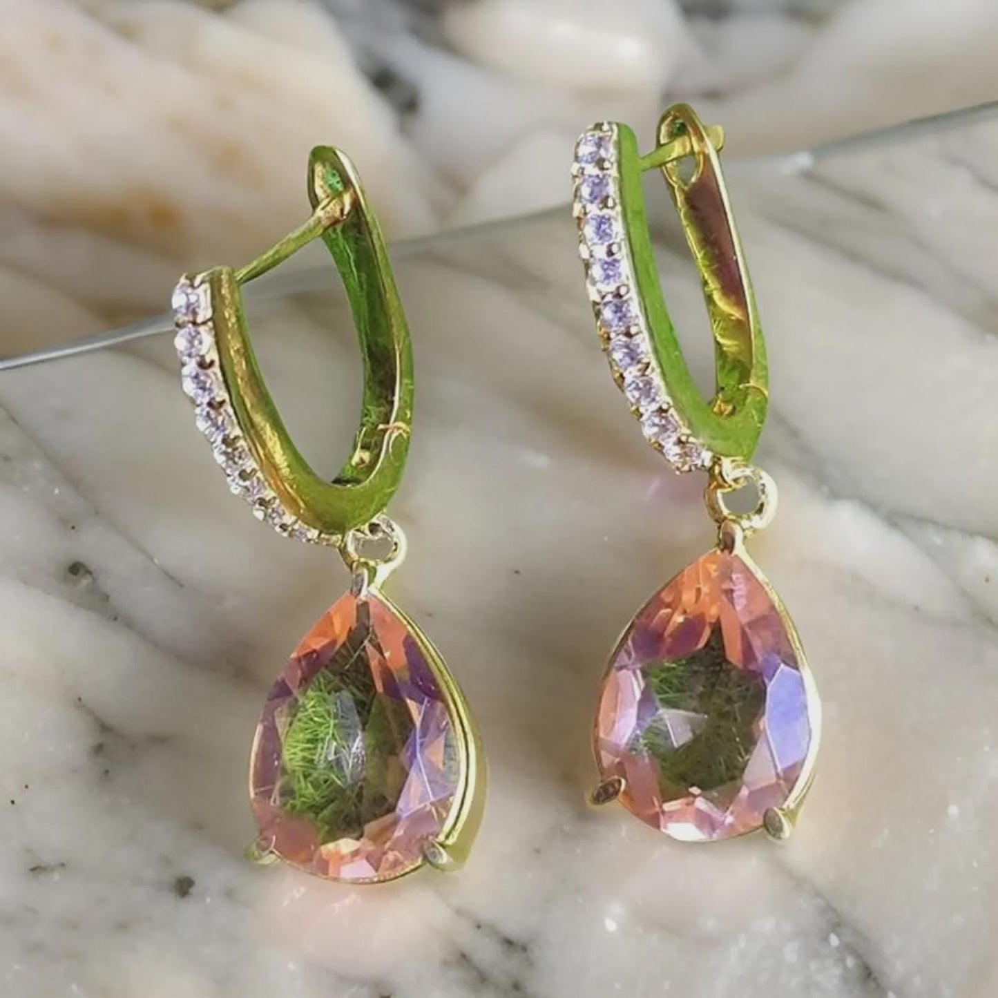 2Ct Drop & Dangle Earrings Pear Cut Morganite Diamond 14K Yellow Gold Plated Silver Earrings, Peach Earrings, Anniversary Gift for Her