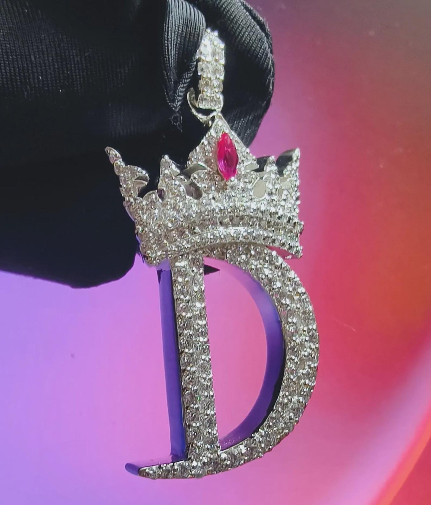 2Ct Round Cut Custom Letter Crown Pendant Lab-Created Diamond D Letter Initial Alphabet Pendant 14K White Gold Plated Hip Hop Pendant