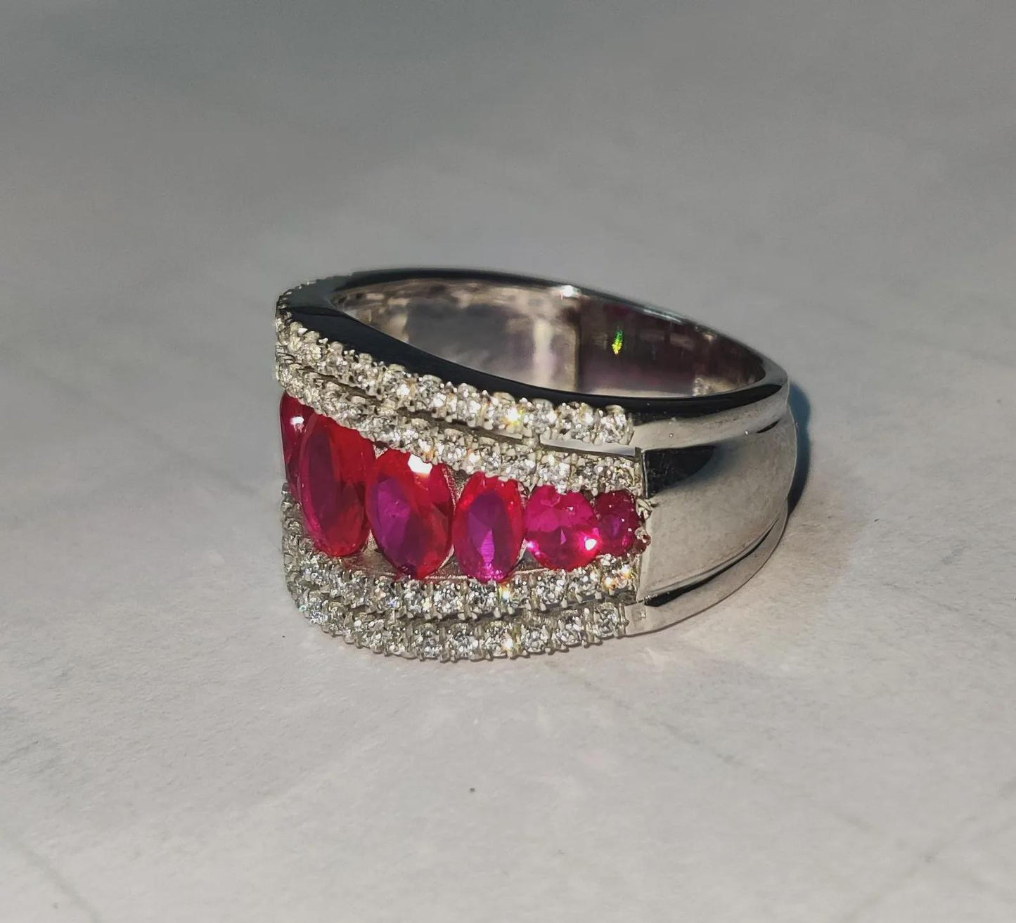 1.50Ct Oval Cut Lab-Created Red Ruby Wedding Engagement Band Ring 14K White Gold Finish 925 Silver Red Ruby Cocktail Wedding Band