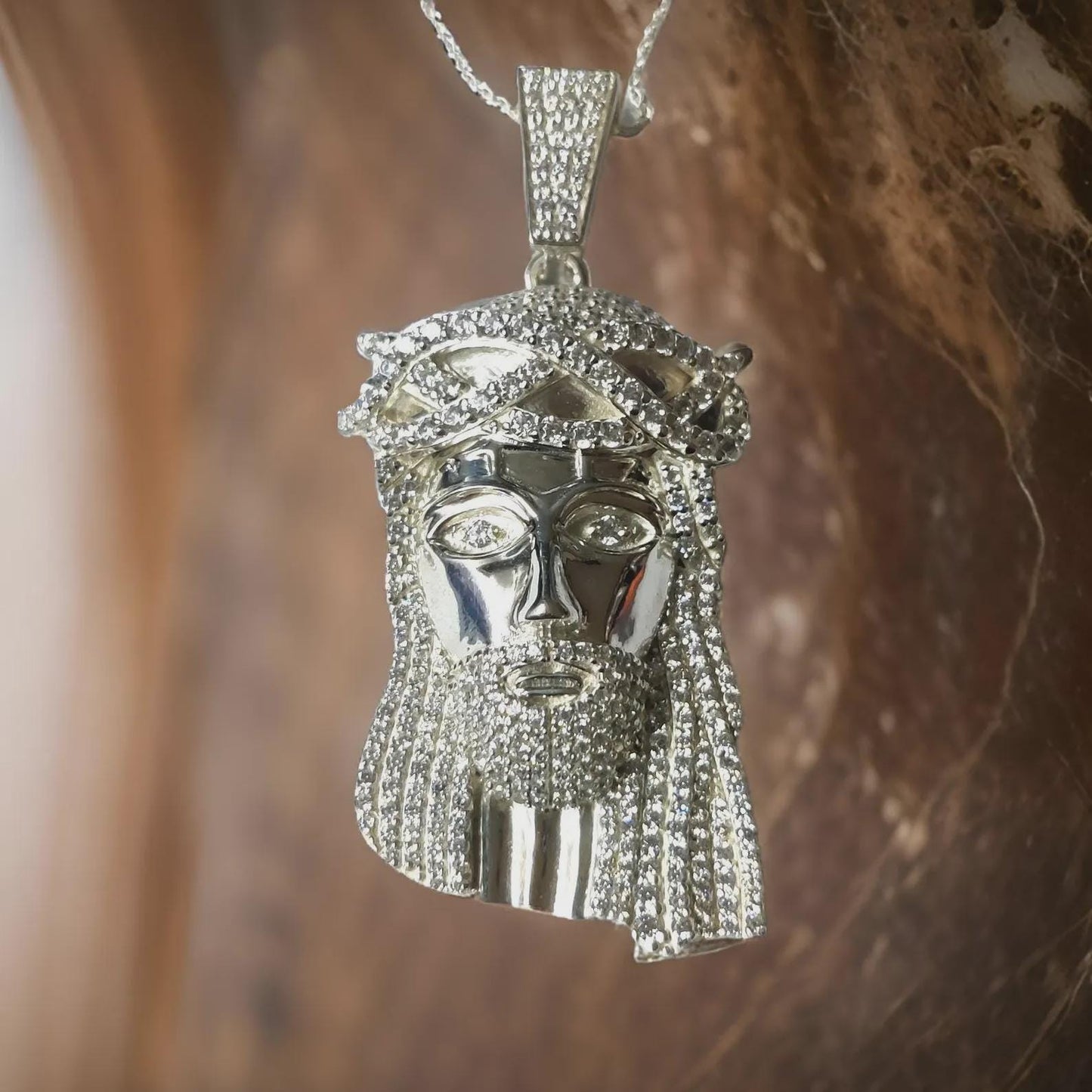 3Ct Round Cut White Diamond Jesus Face Pendant Simulated Diamond14K Yellow Gold Plated Free Chain 18" 925 Silver, Hip Hop Custom Pendant