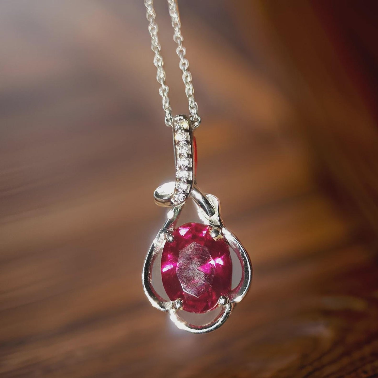 2Ct Oval Cut Red Ruby Women's Pendant, Silver Ruby Pendant Necklace 14k White Gold Plated Birthday Gift for Her Free Chain