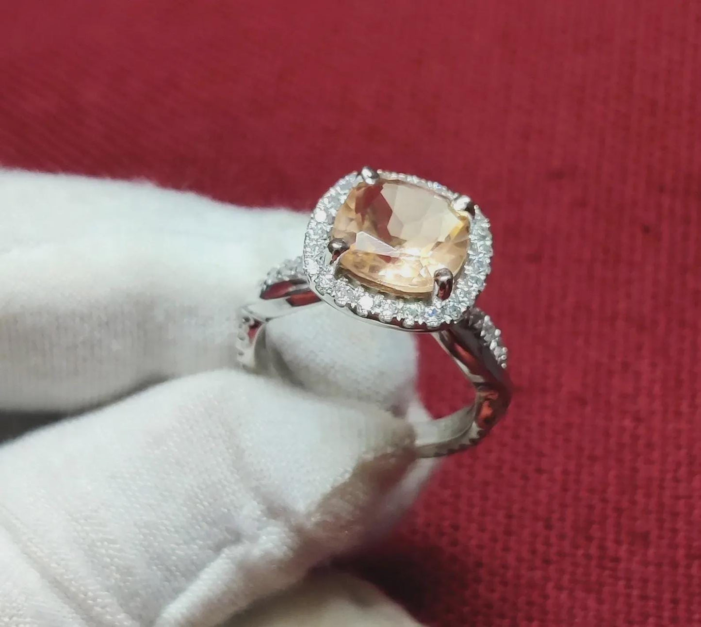 2Ct Morganite Cushion Cut Lab-Created Morganite Engagement Anniversary Ring Halo 14K White Gold Finish 925 Sterling Silver For Birthday Ring