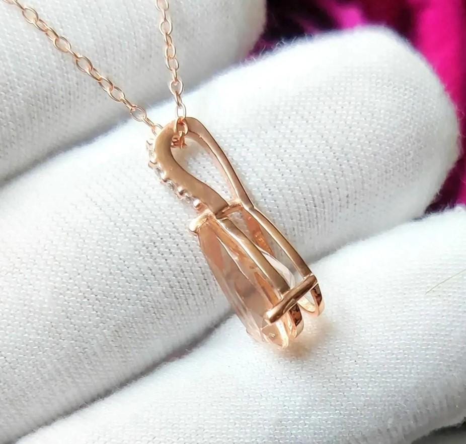 2Ct Pear Cut Simulated Morganite Pendant 14K Rose Gold Plated 925 Silver Drop Shape Pendant For Birthday Party Gift