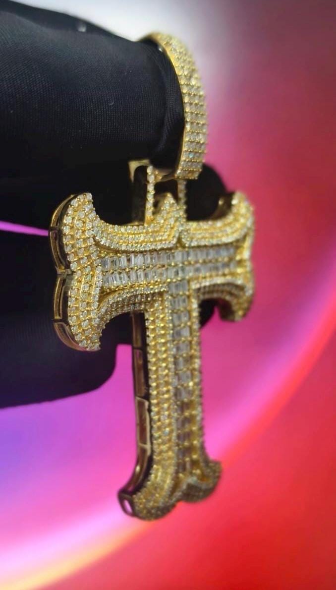 3Ct Round Cut Simulated Diamond Custom Inital Letter T Pendant 14K Yellow Gold Plated - 925 Silver