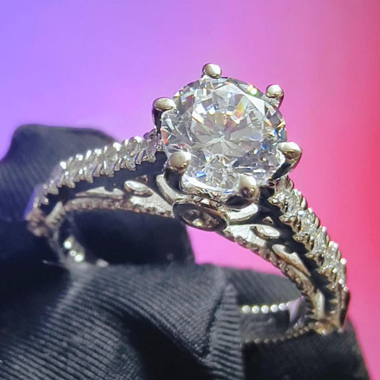 Round Cut Simulated White Diamond Wedding Engagement Anniversary Ring 14k White Gold Plated- 925 Silver, Gift for Her