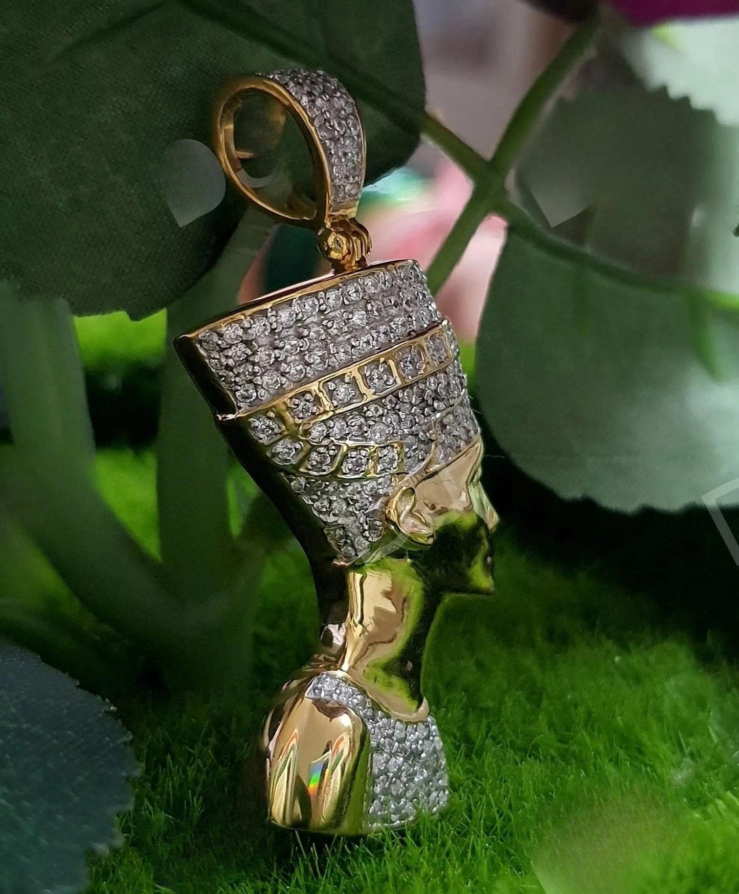 3Ct Round Cut Diamond Queen Nefertiti Necklace/ Ancient Egyptian Pharaoh Necklace/ Egypt Nefertiti Charmed Jewelry Pendant/ Gold Finish