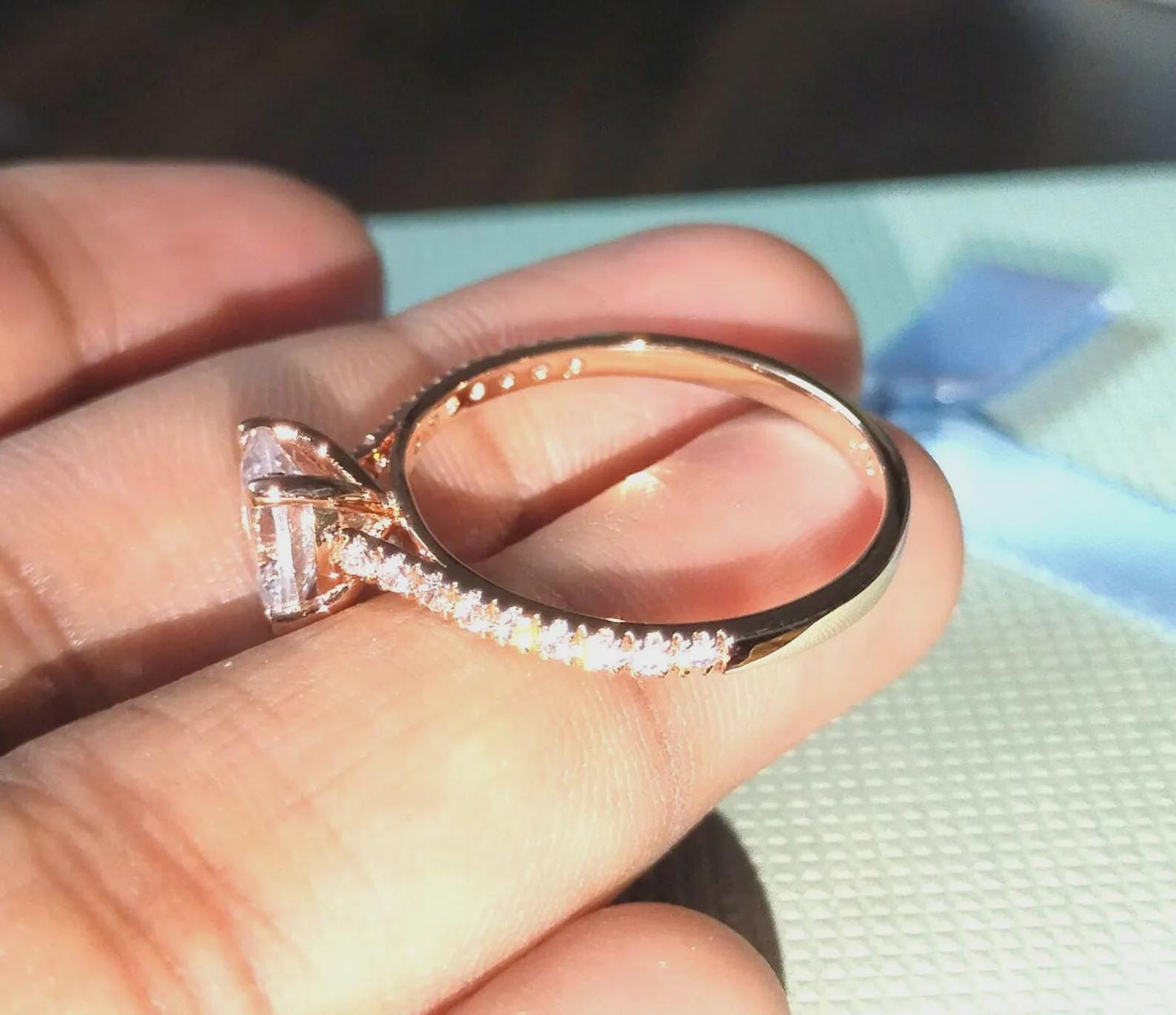 2Ct Diamond Oval Cut Wedding Halo Ring Simulated Diamond Ring 14K Rose Gold Finish 925 Sterling Silver Engagement Ring Anniversary Ring