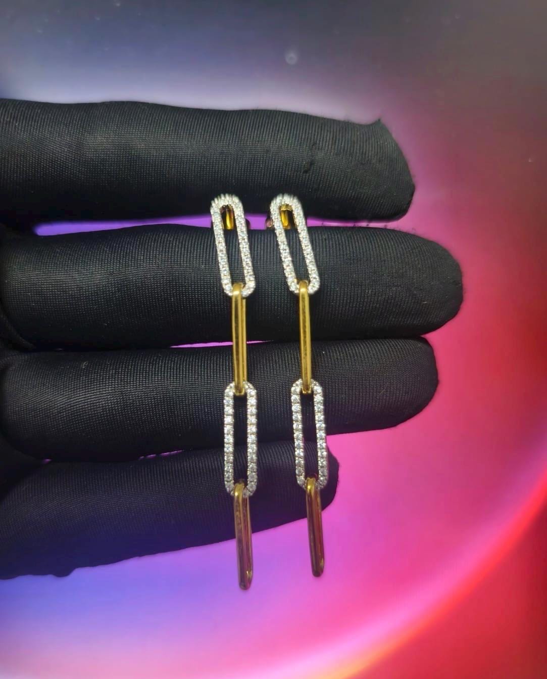 2Ct Round Cut Diamond Paper Clip Drop Dangle Women's Earrings 14K Yellow Gold Plated 925 Silver