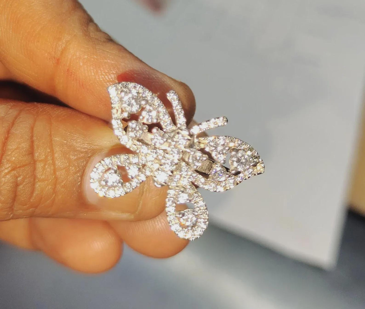 2Ct Round Cut Diamond Butterfly Lab-Created Diamond Wedding Anniversary Ring 14K White Gold Finish 925 Sterling Silver Band  Engagement Ring