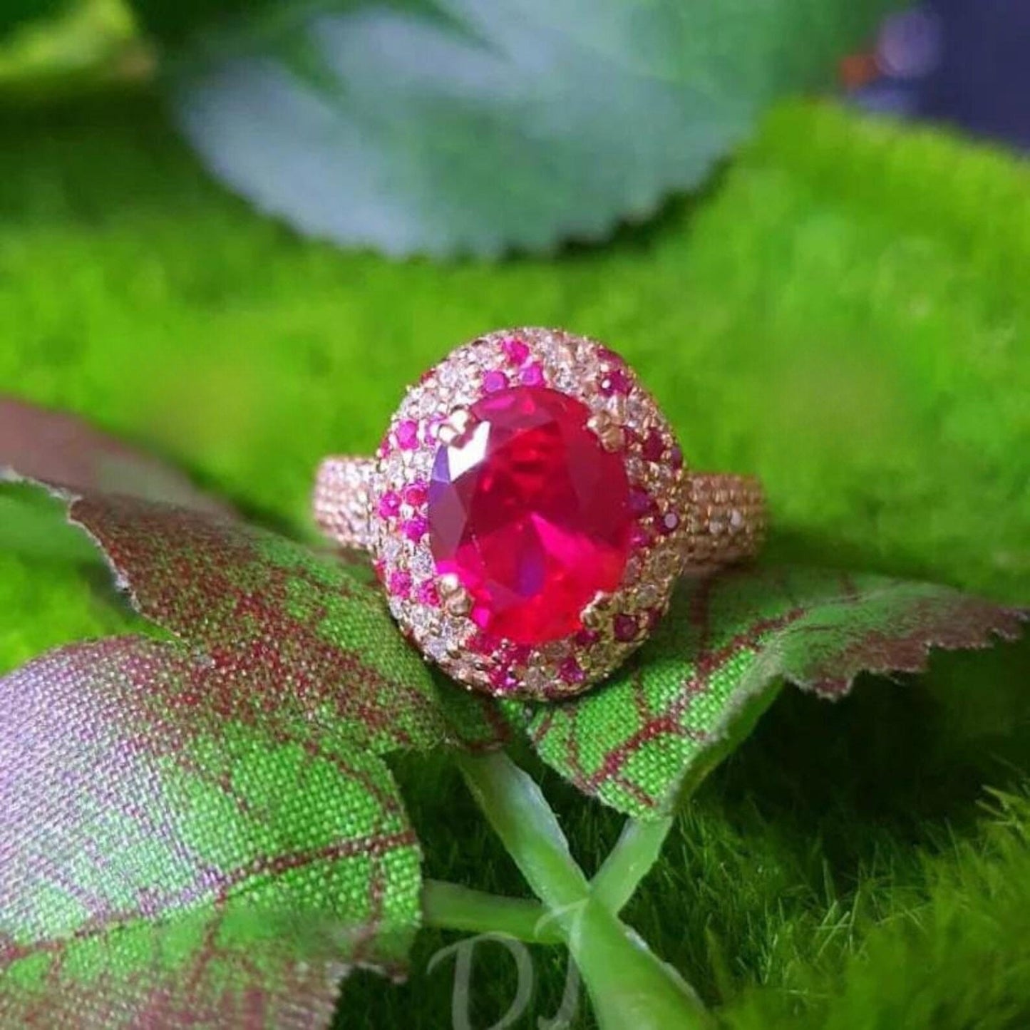2Ct Oval Cut Simulated Red Ruby Diamond Engagement Ring, 14K Rose Gold Plated, 925 Silver Halo Ring, Cluster Ring, Anniversary, Gift for her