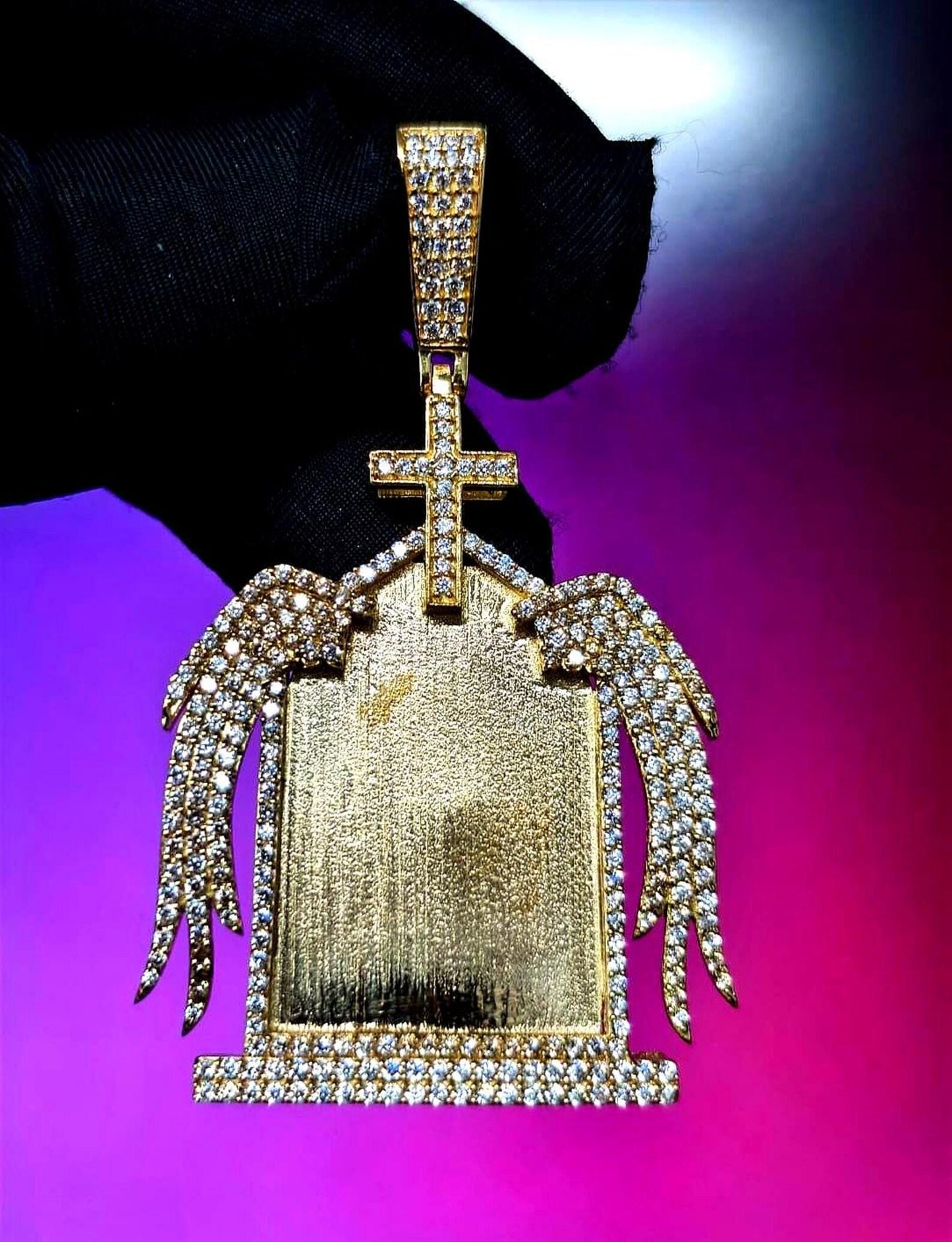 2Ct Round Cut Simulated White Diamond Picture Memory Pendant Pendant 14K Yellow Gold Plated Free Chain 18" 925 Silver, Custom Pendant