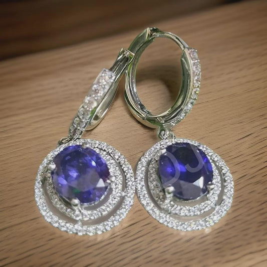 2Ct Oval Cut Blue Sapphire Fancy Drop Dangle Earrings 14K White Gold Finish Sterling Silver Clip On Earrings Gift for Birthday