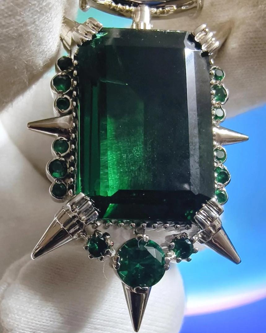 2Ct Emerald Cut Simulated Green Emerald Halo Pendant Necklace 14K White Gold Finish - 925 Sterling Silver