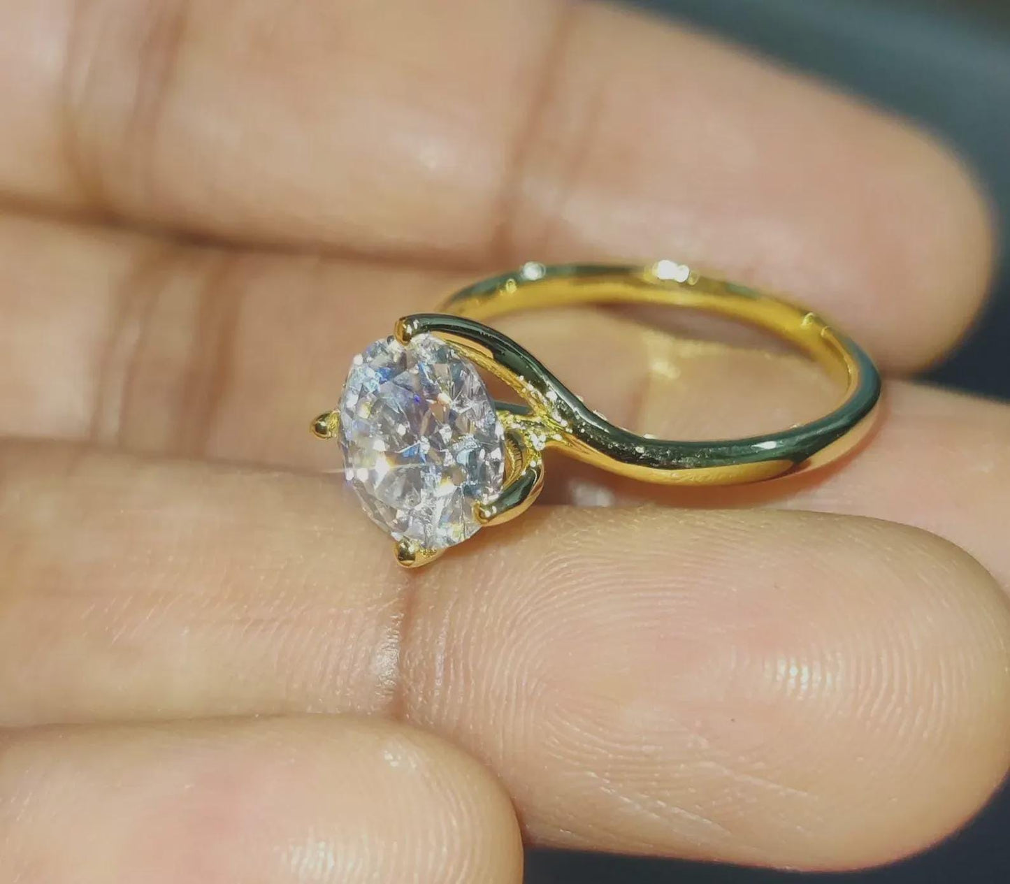 2Ct Diamond Solitaire Ring Round Cut Simulated Diamond Anniversary Ring 14K Yellow Gold Finish Sterling Silver Engagement Ring Birthday Gift