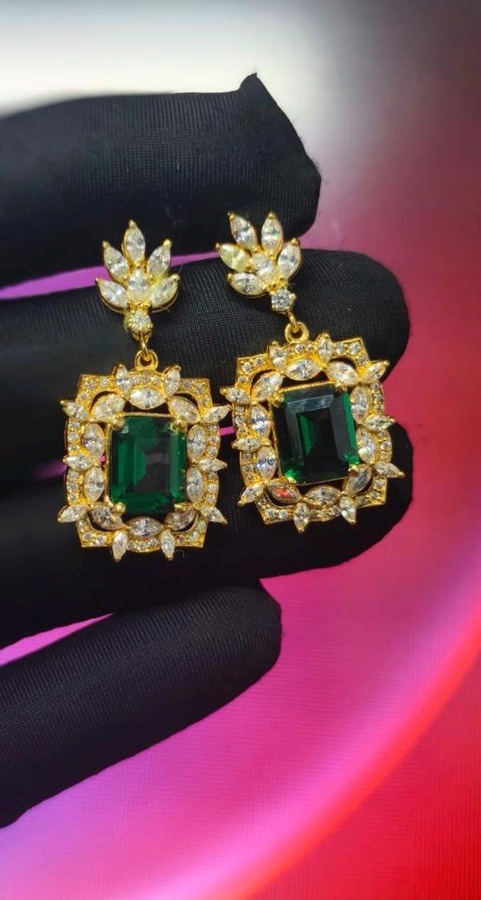 2Ct Emerald  Cut Simulated Green Emerald Elegant Drop Dangle Wonen Earrings 14K Yellow Gold Plated - 925 Silver