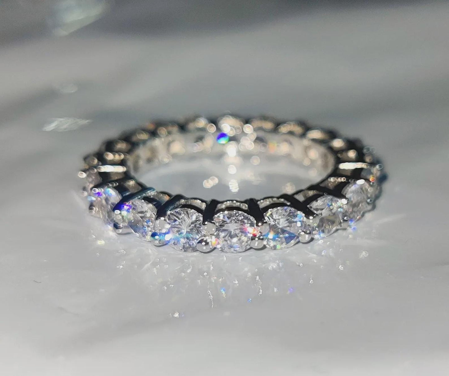 1.50Ct Round Cut Diamond Ring Full Eternity Band Engagement Ring 14K White Gold Plated 925 Sterling Silver Simulated Diamond Band Ring