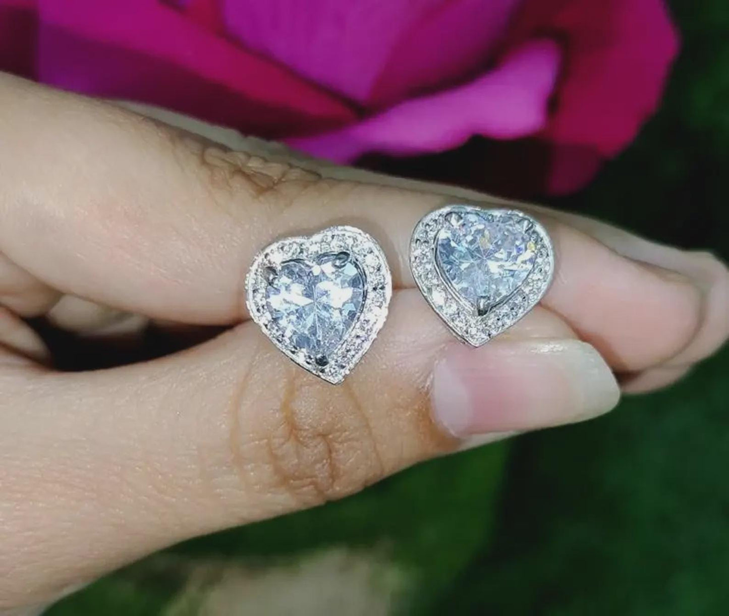 2Ct Heart Cut Solitaire Prong Stud Earrings Simulated Diamond Earrings 14K White Gold Finish 925 Silver Stud Earring, Gift For Anniversary