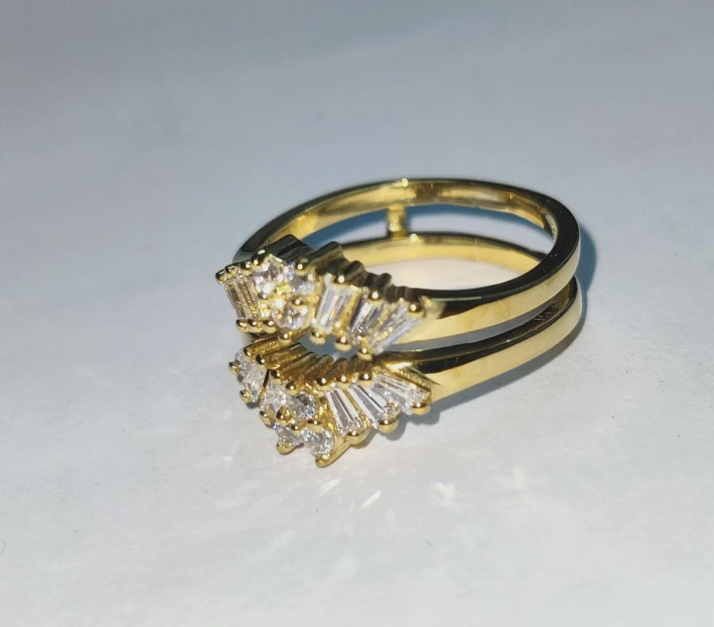 2Ct  Baguette Cut Simulated Diamond Anniversary Ring 14K Yellow Gold Finish 925 Silver Enhancer Guard Engagement Ring Gift For Party