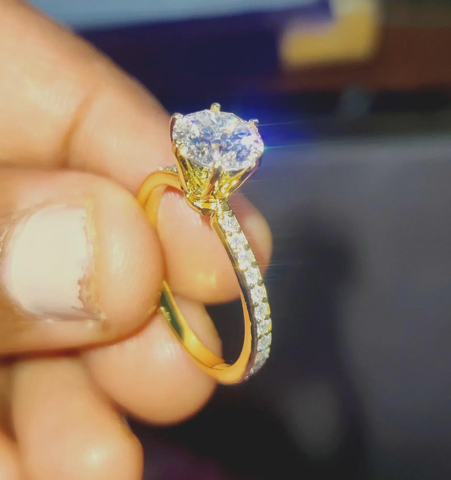 2Ct Diamond Round Cut Wedding Ring Simulated Diamond Solitaire Ring 14K Yellow Gold Finish Sterling 925 Silver Engagement Ring Birthday Gift