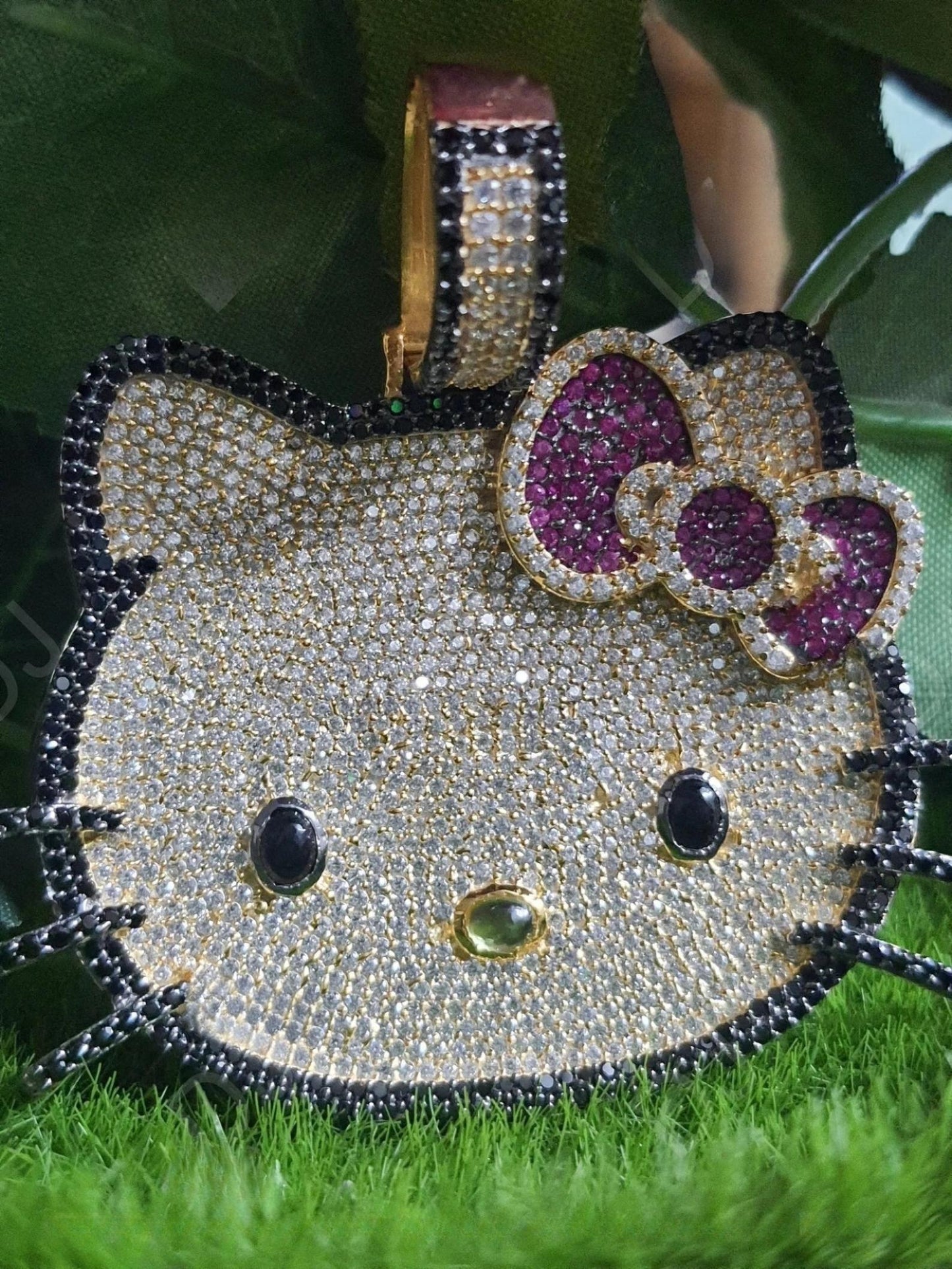 6Ct Round Diamond, 14K Yellow Gold Plated, Fashion Jewelry Pendant Without Chain, Gift For Girl Hello Kitty Necklace, Cute Diamond Pendant,