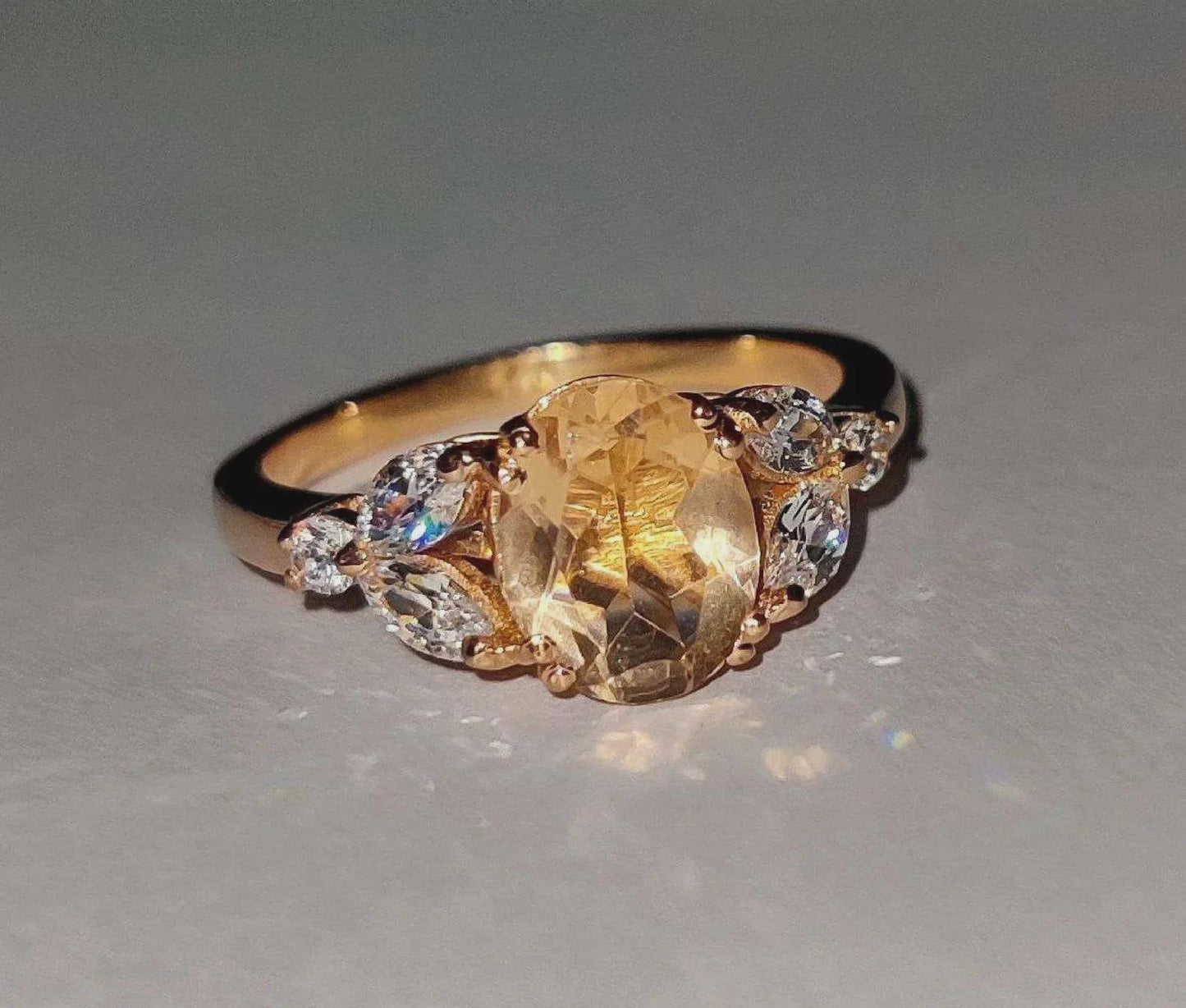 2Ct Morganite Ring Simulated Diamond Oval Anniversary Ring 14K Rose Gold Finish 925 Sterling Silver Engagement Ring For Birthday Party Wear