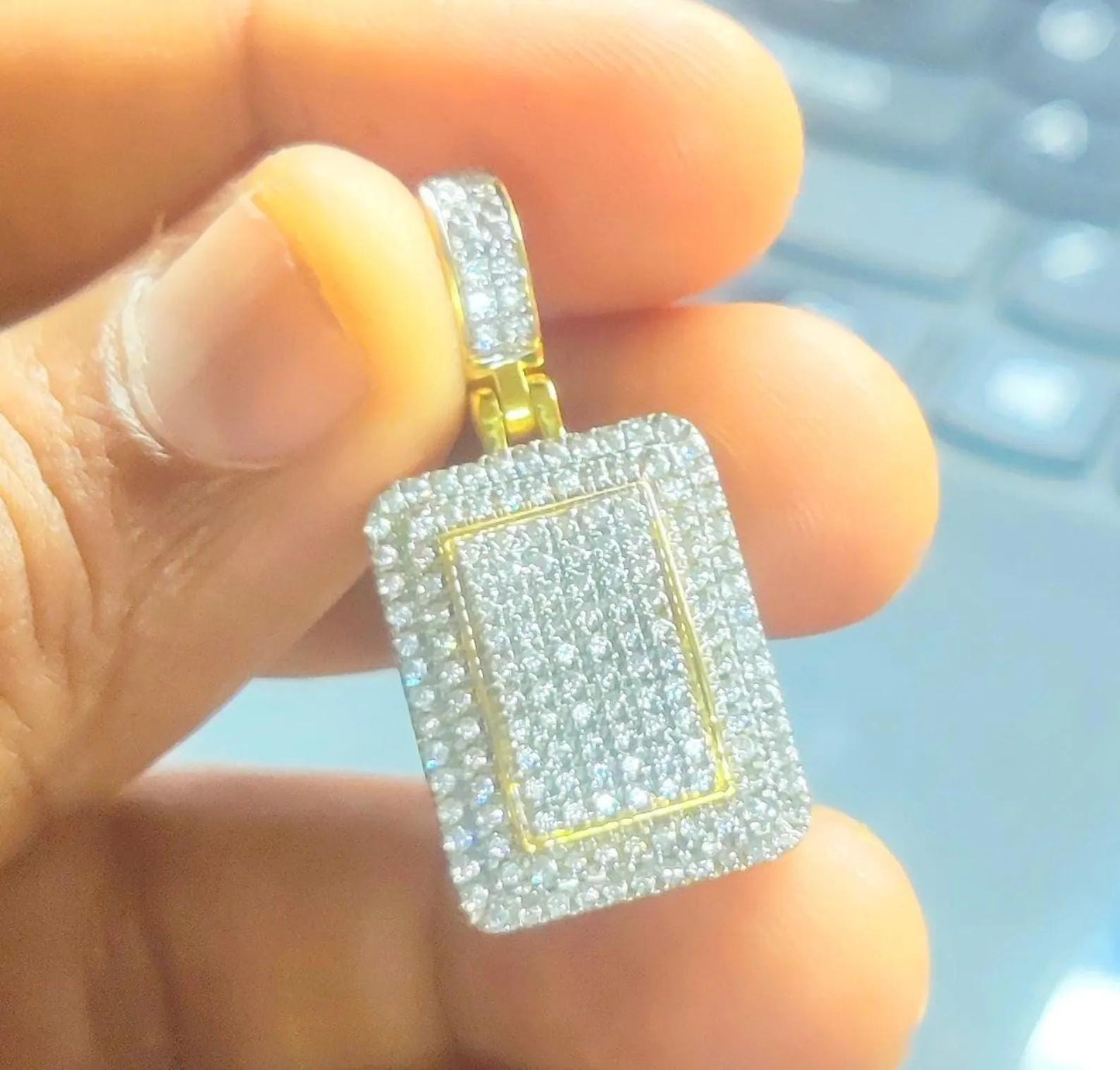 2Ct Round Cut Simulated White Topaz- Diamond Hip Hop Dog tag Pendant 14K Two-Tone Gold Plated 925 Sterling Silver