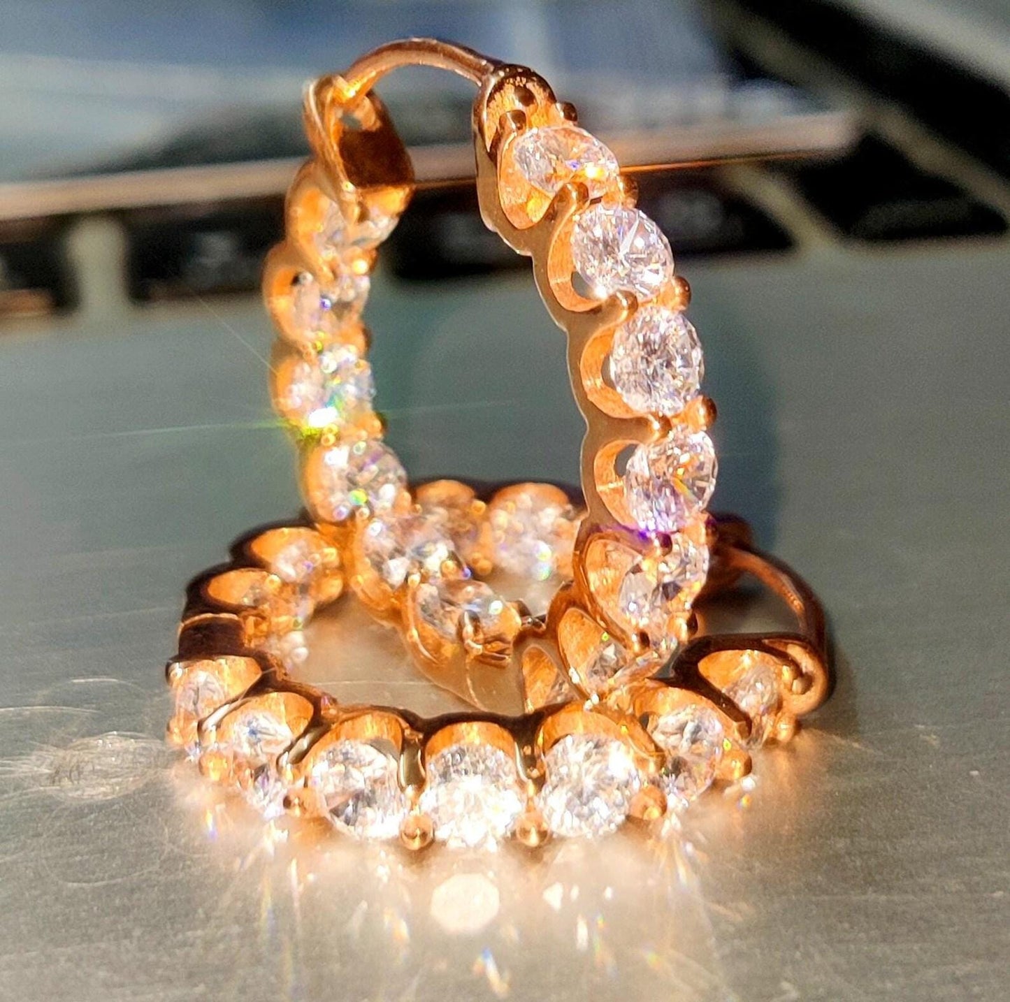 2Ct Round Cut Simulated Diamond Hoop Women Earrings 14K Rose Gold Plated, Anniversary, Birthday, Wedding Gift For Her