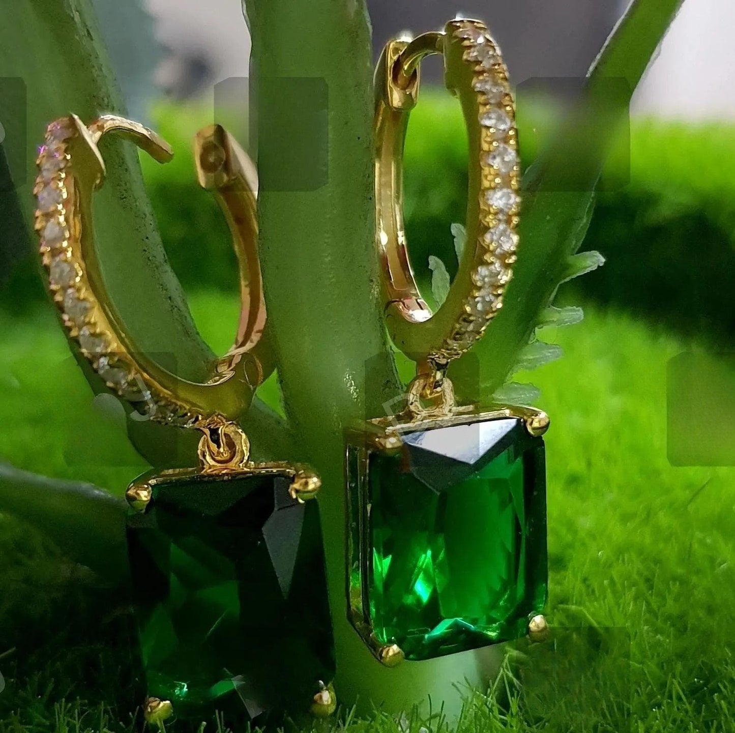 4Ct Radiant Cut Green Emerald Solitaire Earrings / 14K Yellow Gold Finish Drop & Dangle Wedding Earrings Birthday Gift