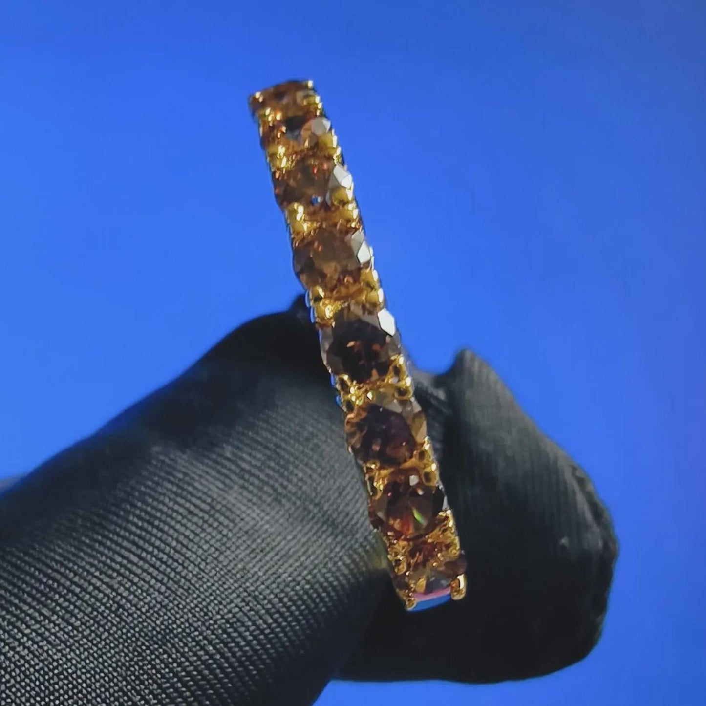 2Ct Round Cut Half Eternity Band Simulated Chocolate Diamond Engagement Ring 14K Yellow Gold Plated 925 Sterling Silver, Anniversary Ring