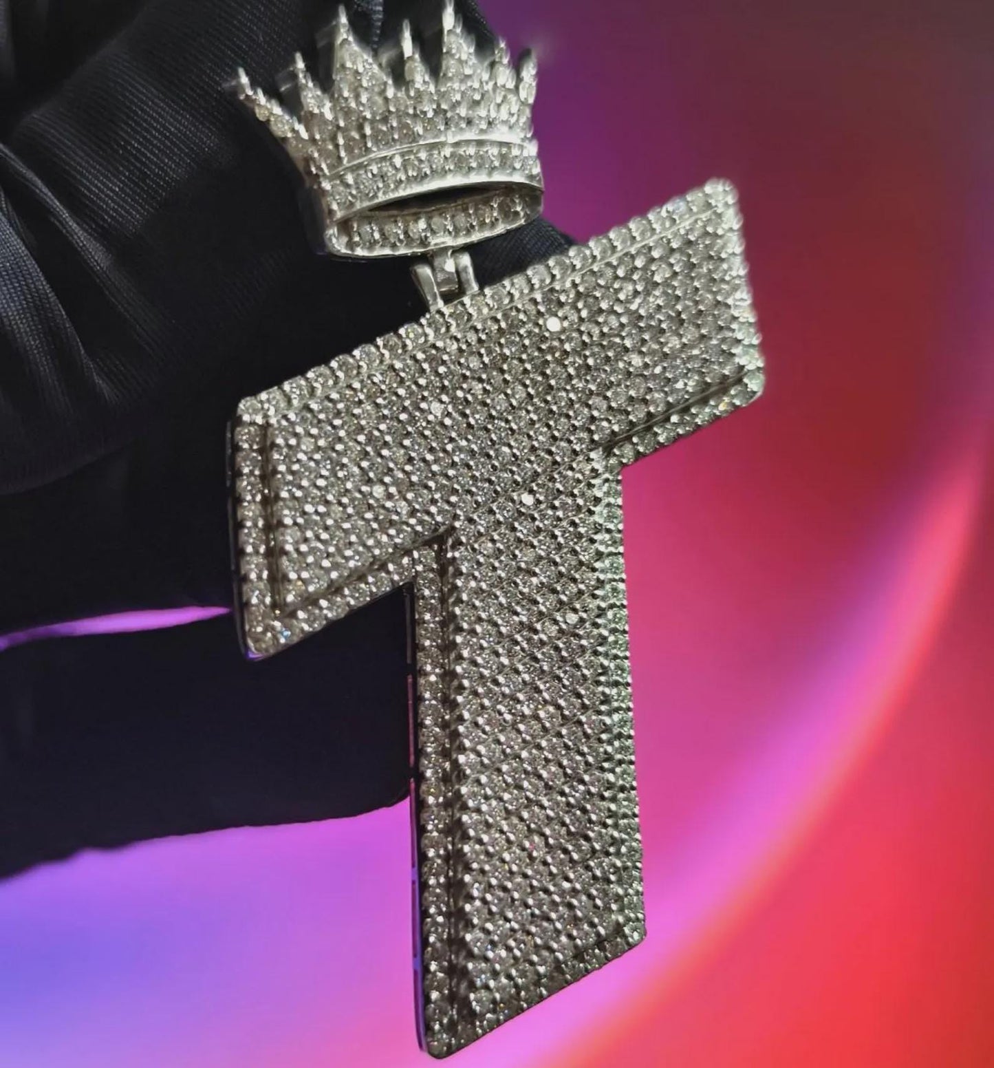 3Ct Round Cut Diamond Custom Letter Crown Simulated Diamond Pendant 14K White Gold Plated 925 Silver Customized Letter Hip Hop Pendant