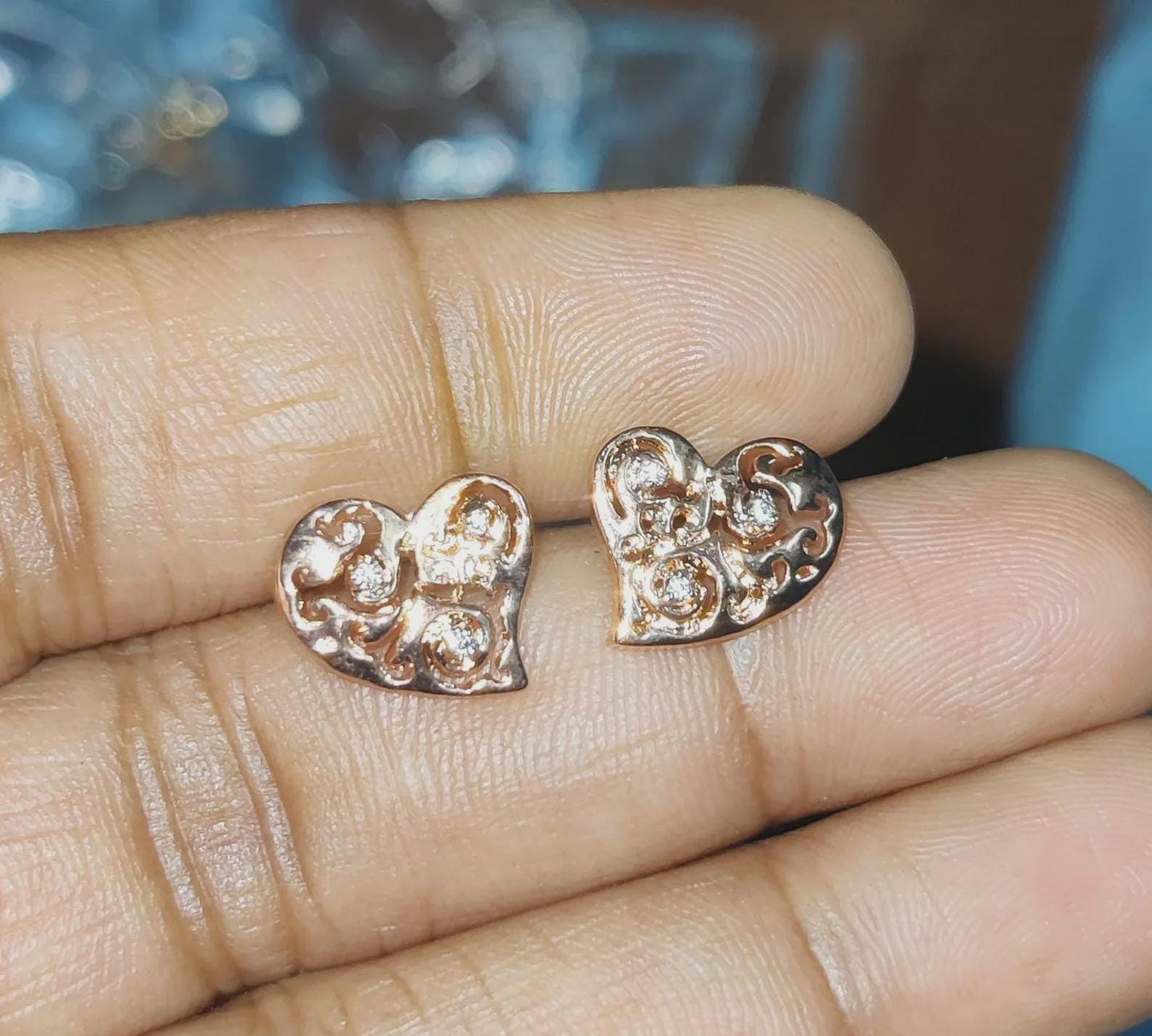 1.50Ct Diamond Stud Earrings VVS1 Diamond Cluster Heart Stud Earrings 14K Rose Gold Finish 925 Silver Stud Earrings Push Back Stud