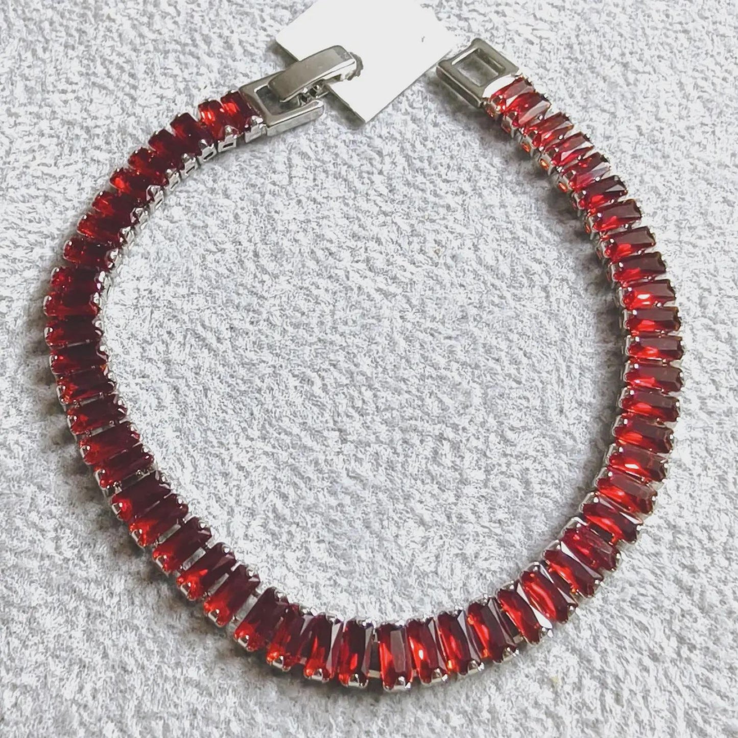 12Ct Radiant Baguette Cut Red Garnet Lab-Created Garnet Tennis Bracelet 14K White Gold Plated Diamond Bracelet Size 7.5" Inch 925 Silver