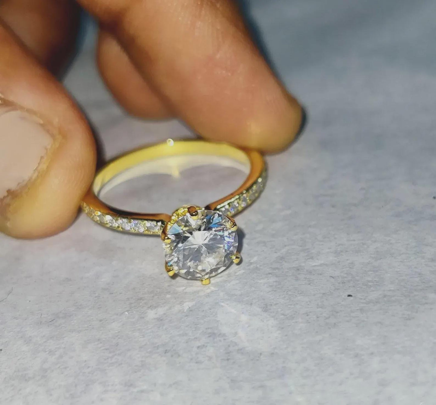 2Ct Diamond Round Cut Wedding Ring Simulated Diamond Solitaire Ring 14K Yellow Gold Finish Sterling 925 Silver Engagement Ring Birthday Gift