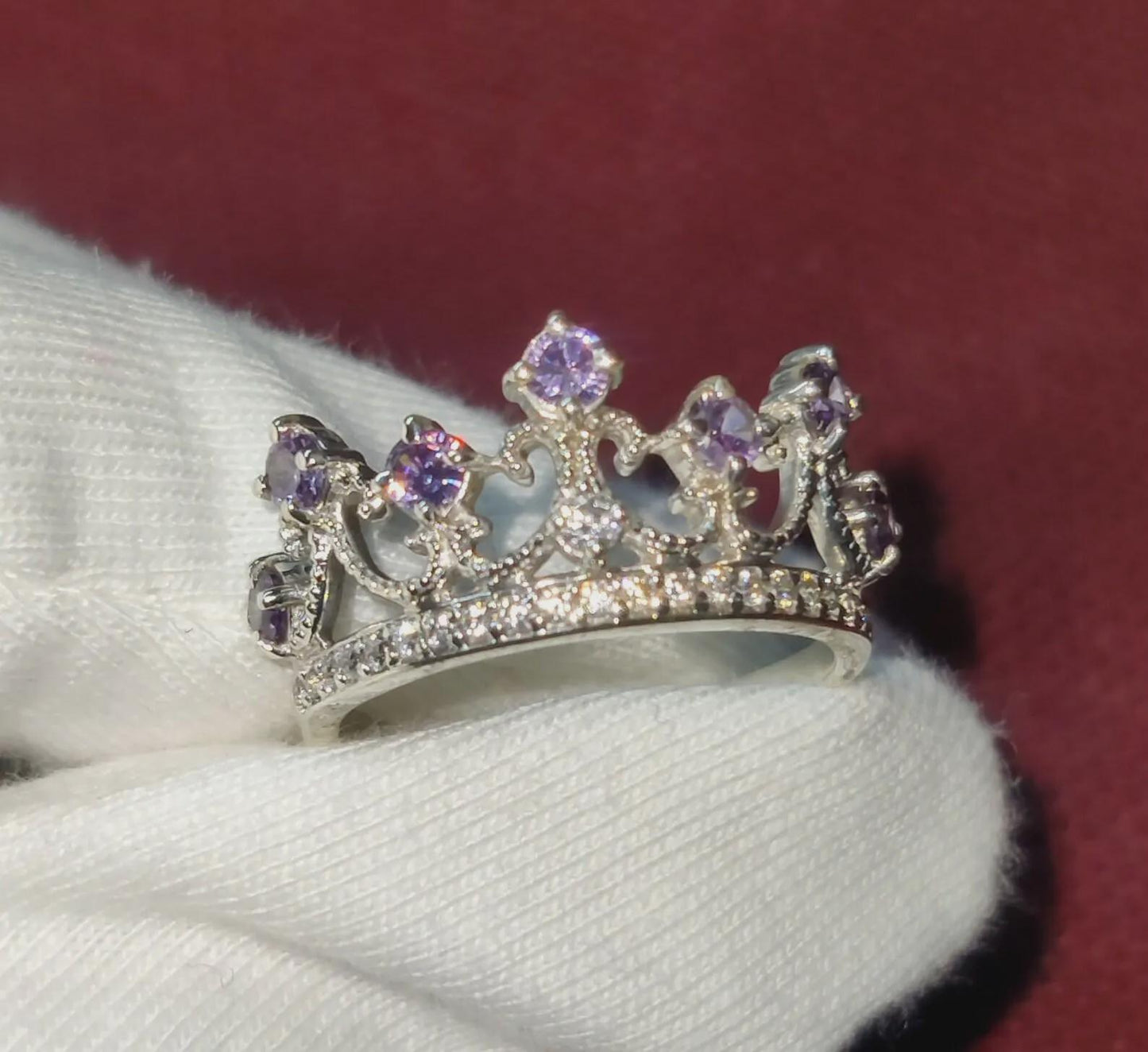 2Ct Round Cut Simulated Amethyst Crown Engagement Anniversary Ring Prong 14K White Gold Finish 925 Sterling Silver Simulated Diamond Band