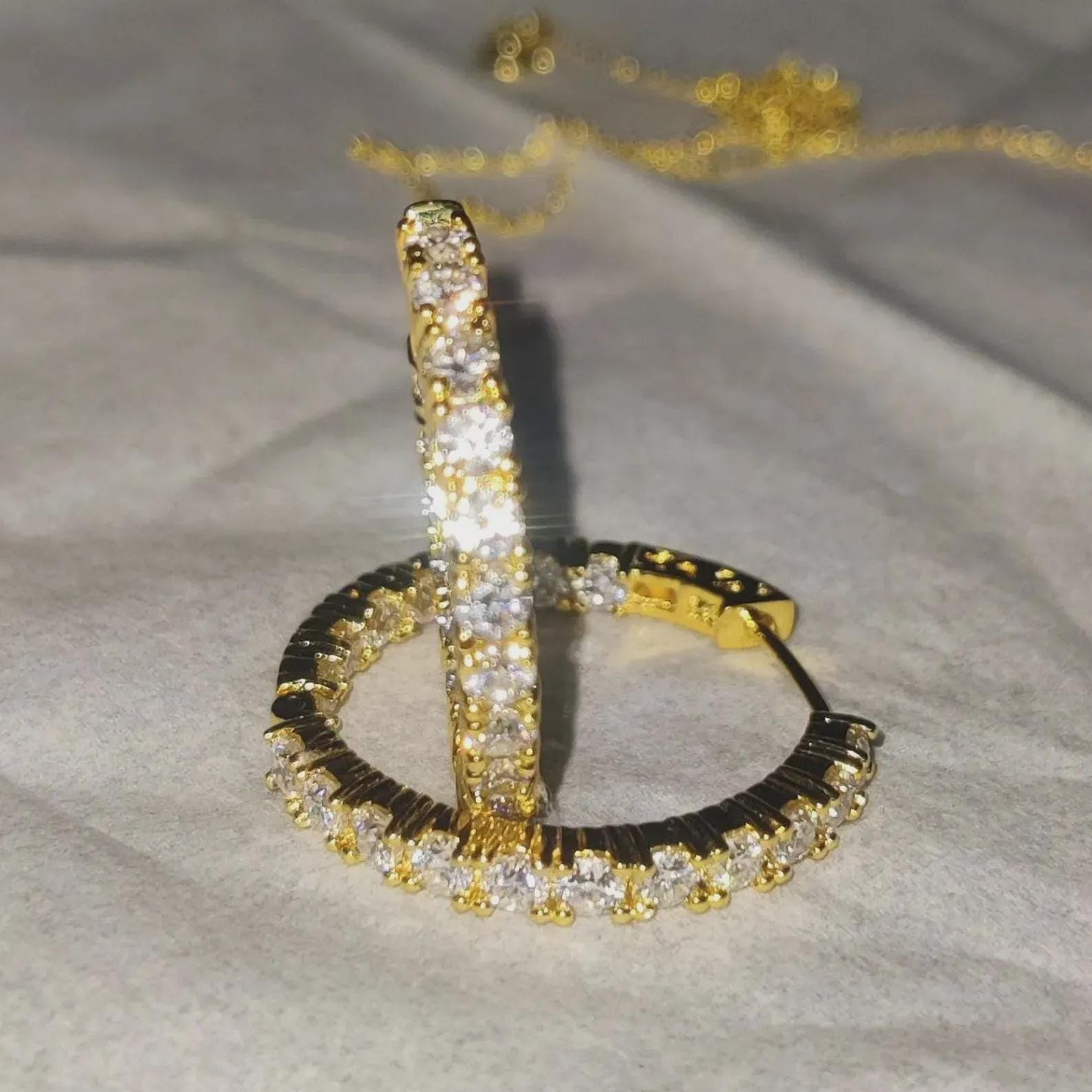 2Ct Round Hoop Earrings Lab Created Diamond Women's Huggie Hoop Earrings 14K Yellow Gold Finish 925 Silver Hoop Earrings