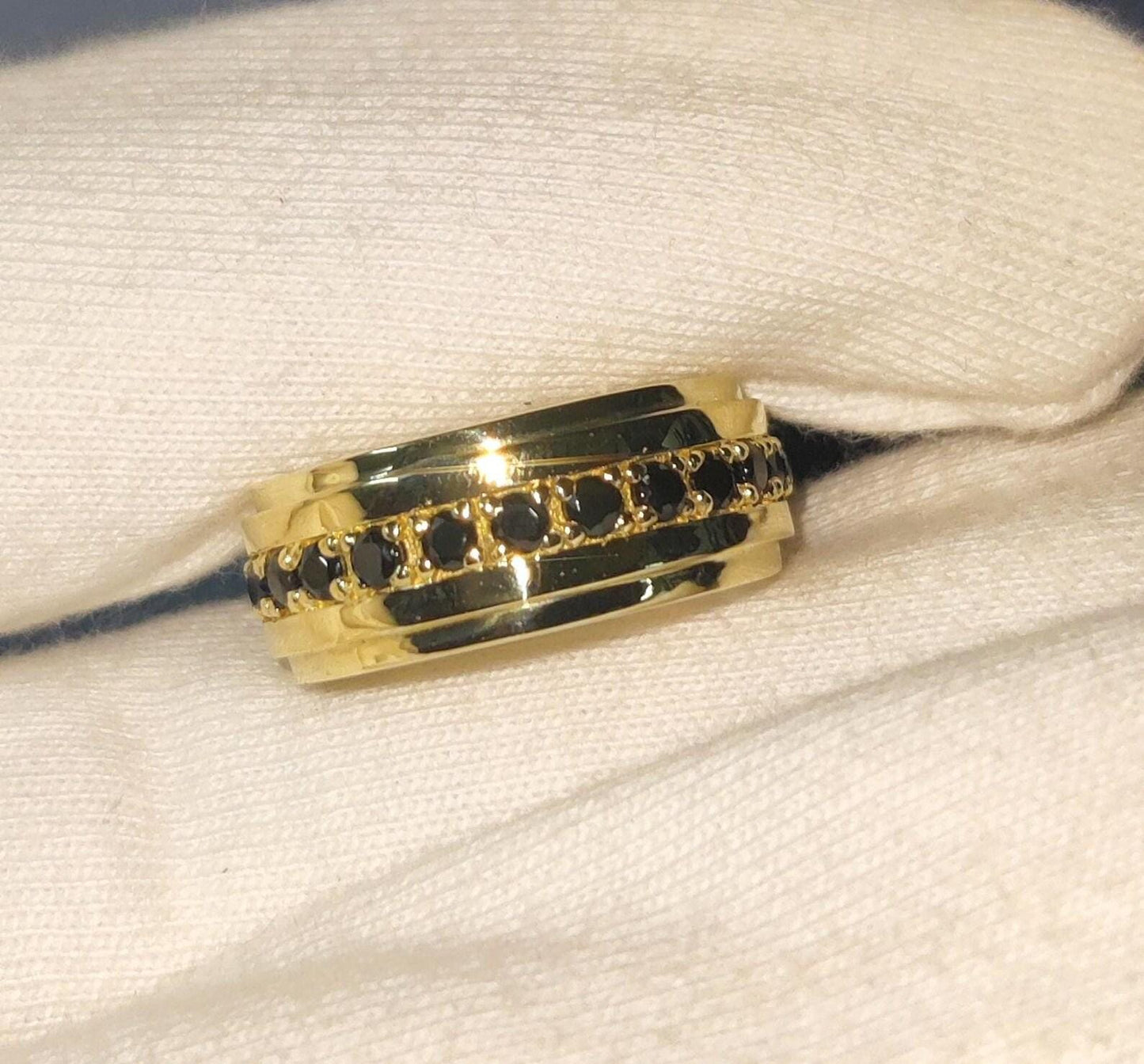 2Ct Round Cut Simulated Wedding Band Ring  Black Diamond Engagement Anniversary Wedding Band Ring 14K Yellow Gold Finish 925 Silver