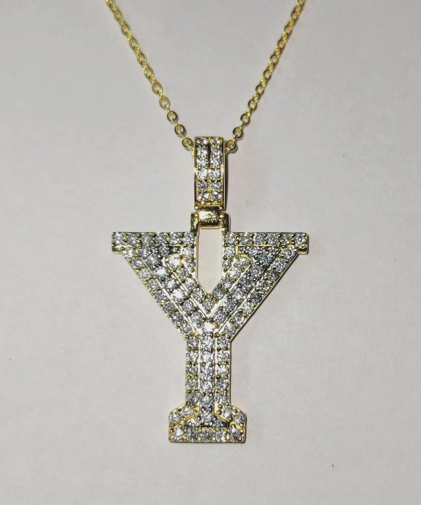 1.50Ct Round Cut Diamond Custom Initial Letter Y Pendant 14K Yellow Gold Plated Free Chain 18" 925 Silver, Alphabet Letter Custom Pendant