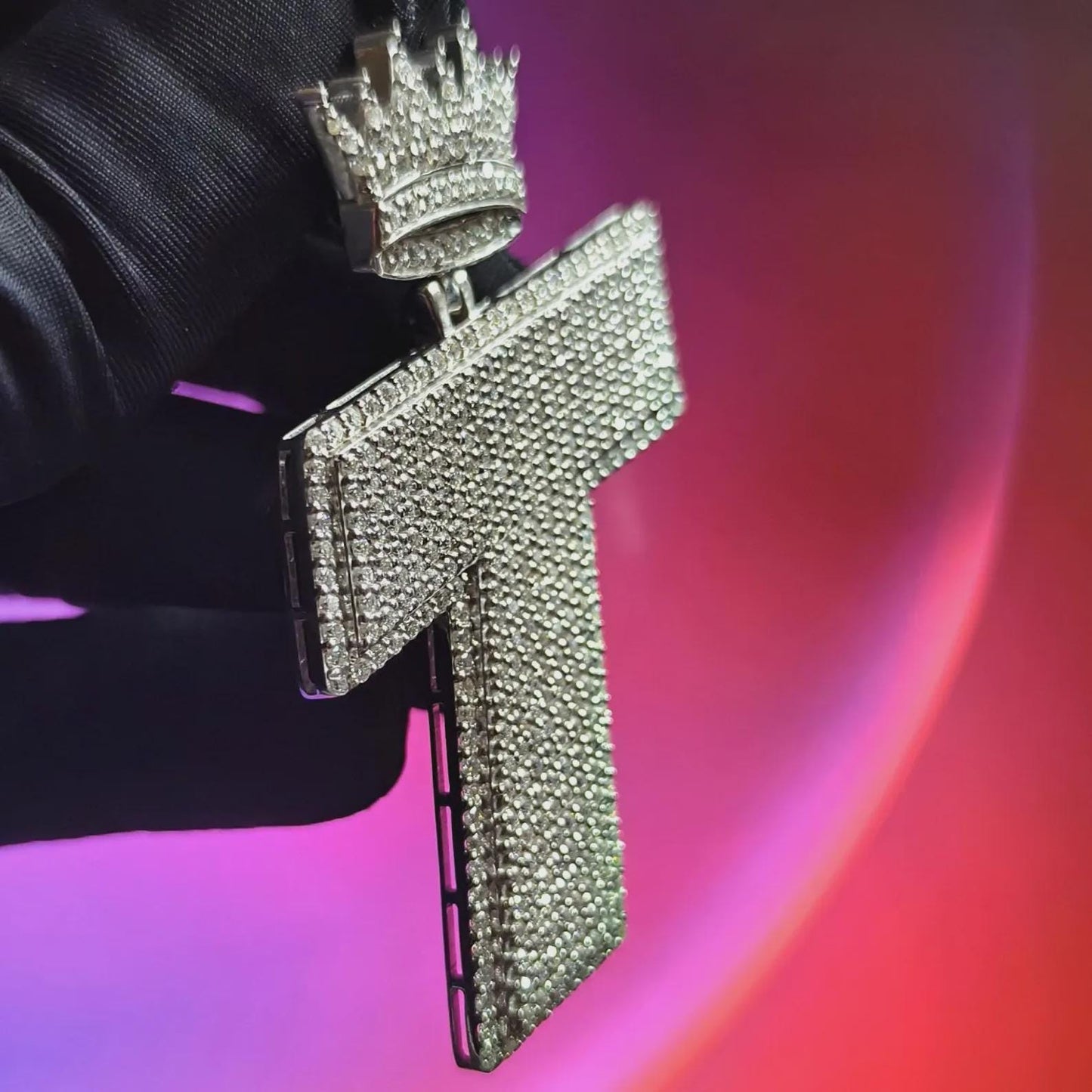 3Ct Round Cut Diamond Custom Letter Crown Simulated Diamond Pendant 14K White Gold Plated 925 Silver Customized Letter Hip Hop Pendant