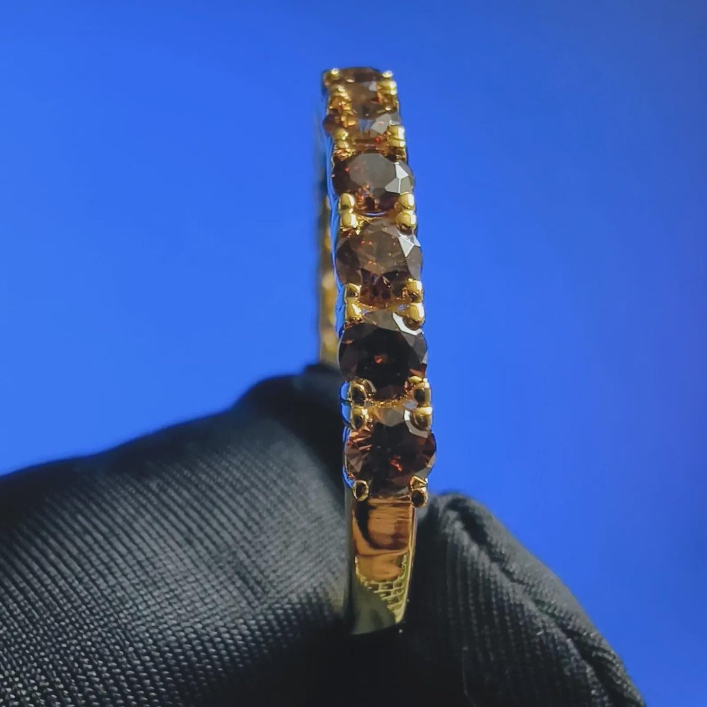 2Ct Round Cut Half Eternity Band Simulated Chocolate Diamond Engagement Ring 14K Yellow Gold Plated 925 Sterling Silver, Anniversary Ring